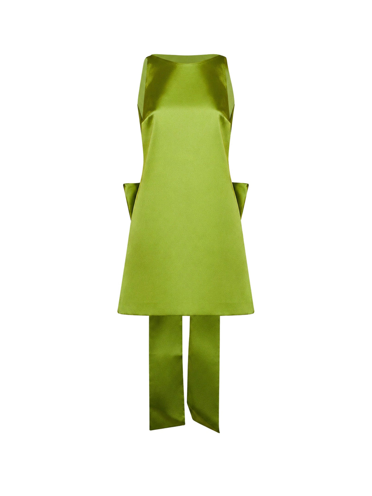 Self Portrait Women Green Satin A-Line Mini Dress With Bow SELF-PORTRAIT
