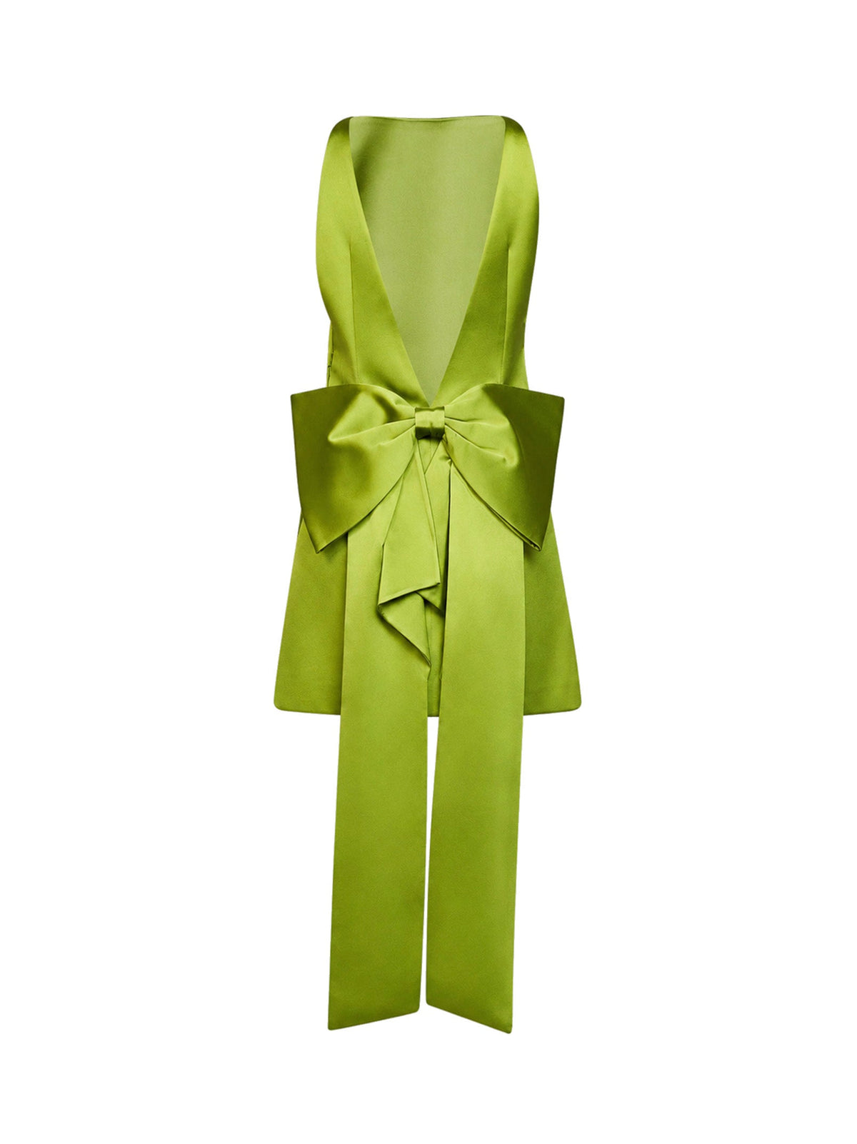 Self Portrait Women Green Satin A-Line Mini Dress With Bow SELF-PORTRAIT