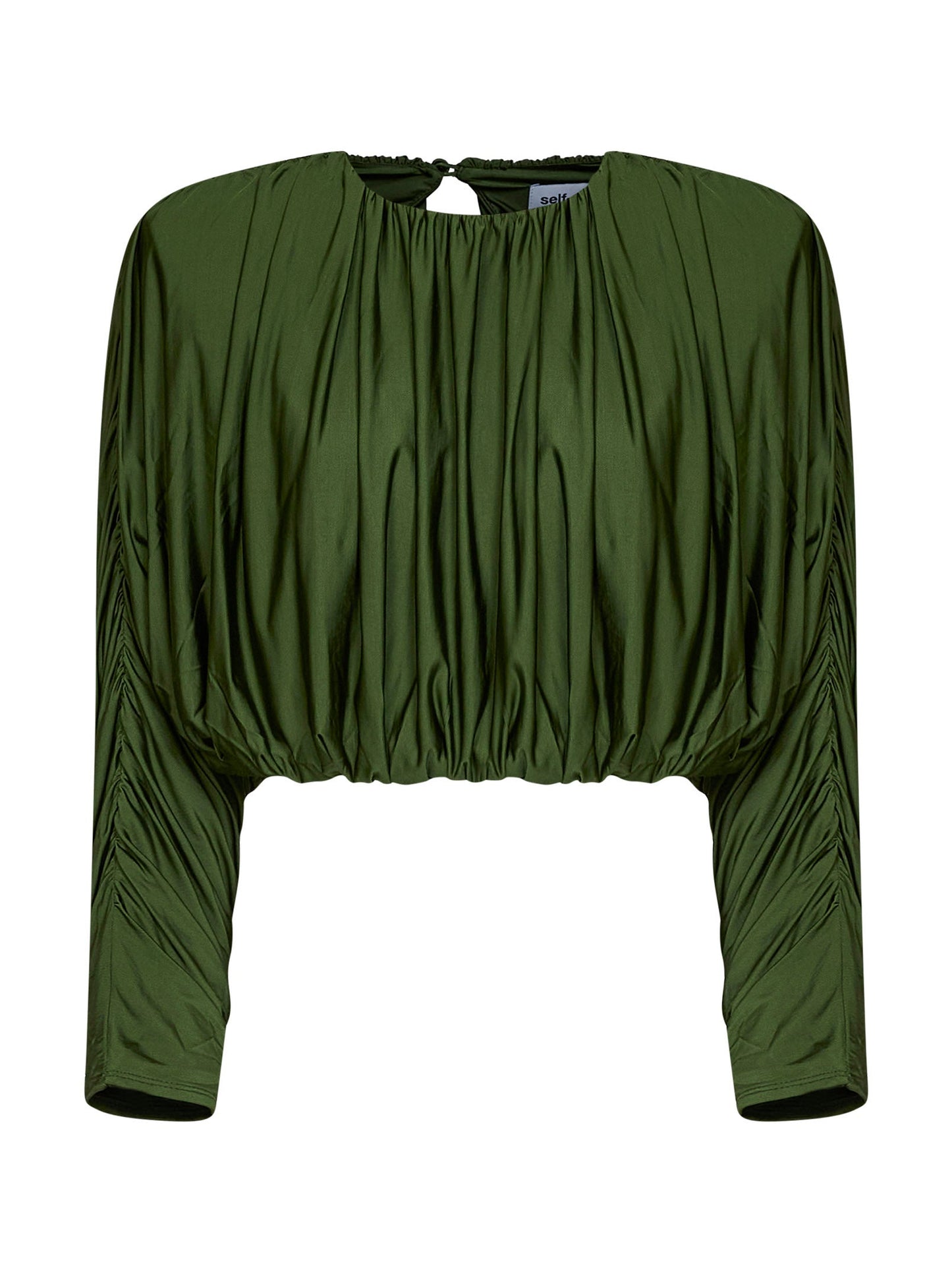 Self Portrait Women Olive Jersey Gathered Cropped Top SELF-PORTRAIT