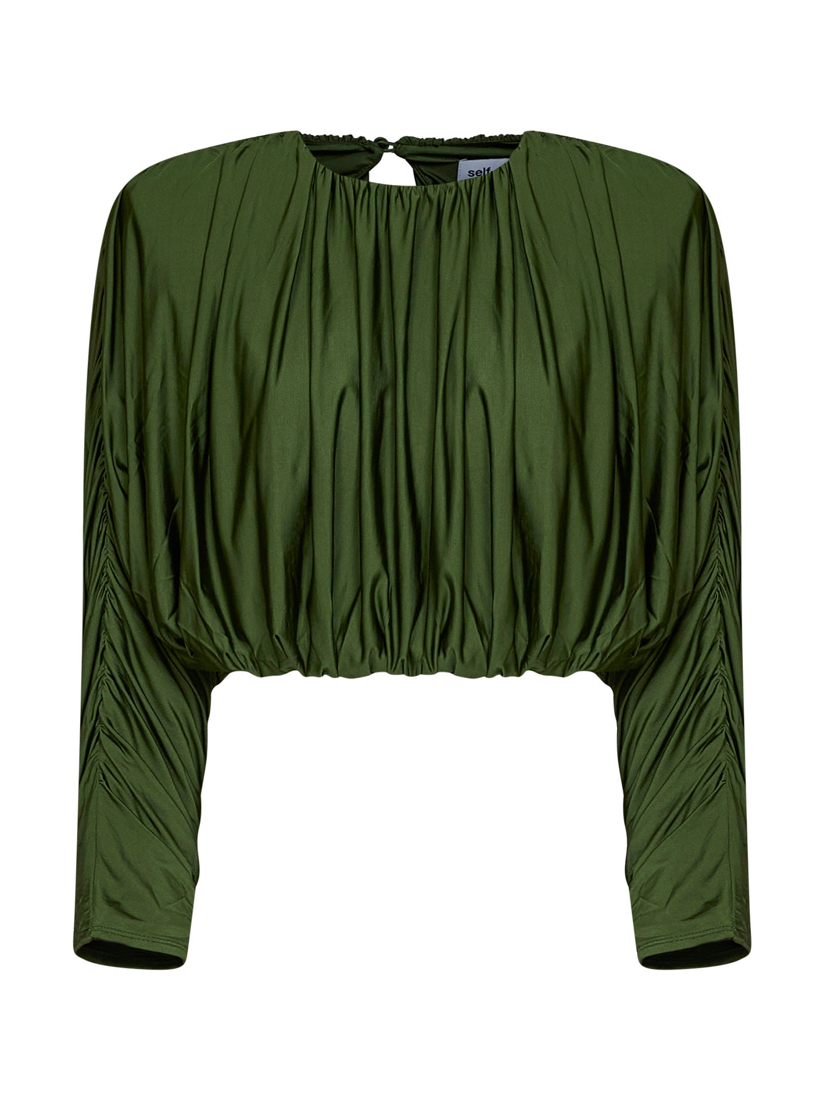 Self Portrait Women Olive Jersey Gathered Cropped Top SELF-PORTRAIT