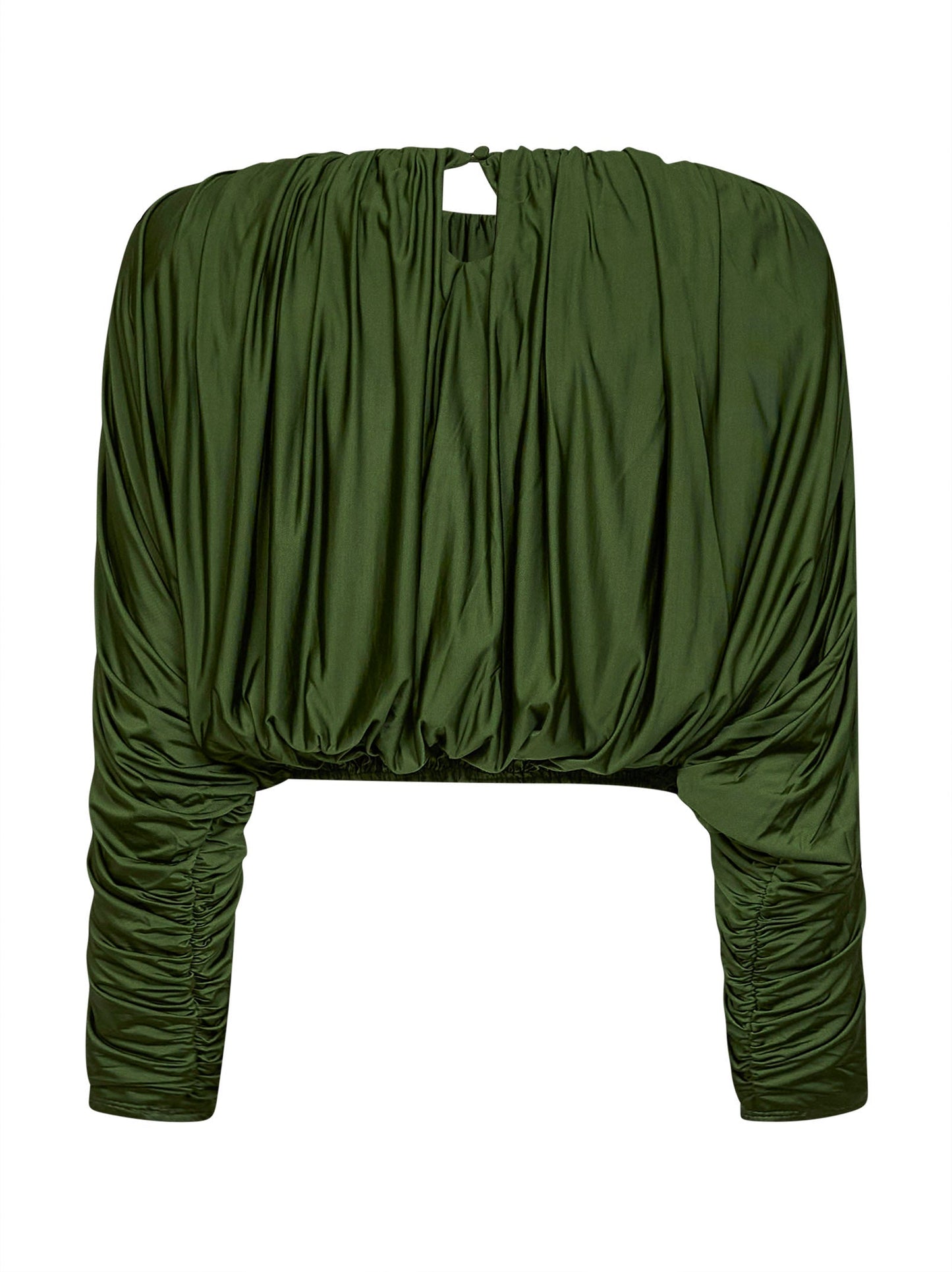 Self Portrait Women Olive Jersey Gathered Cropped Top SELF-PORTRAIT