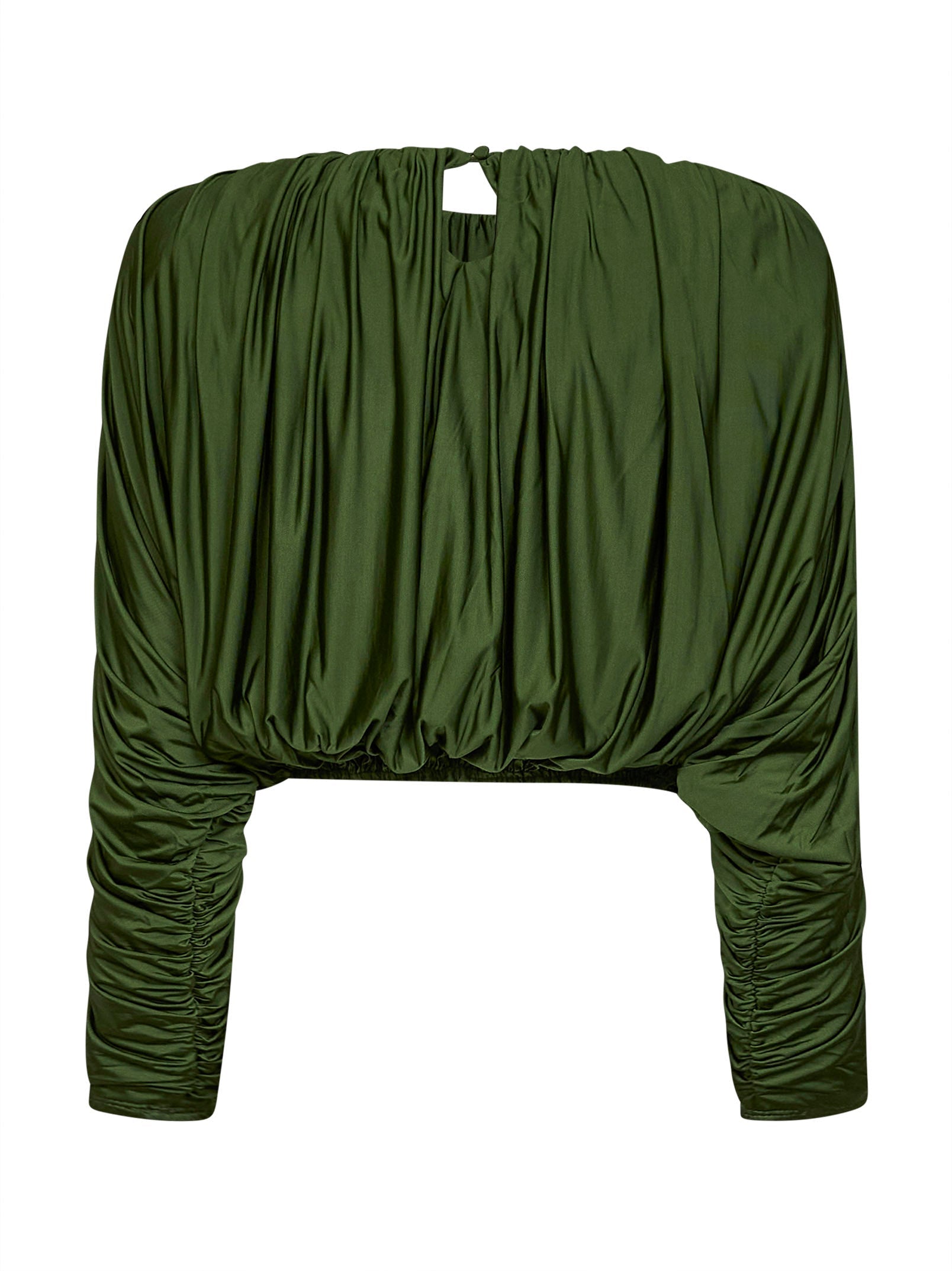 Self Portrait Women Olive Jersey Gathered Cropped Top SELF-PORTRAIT