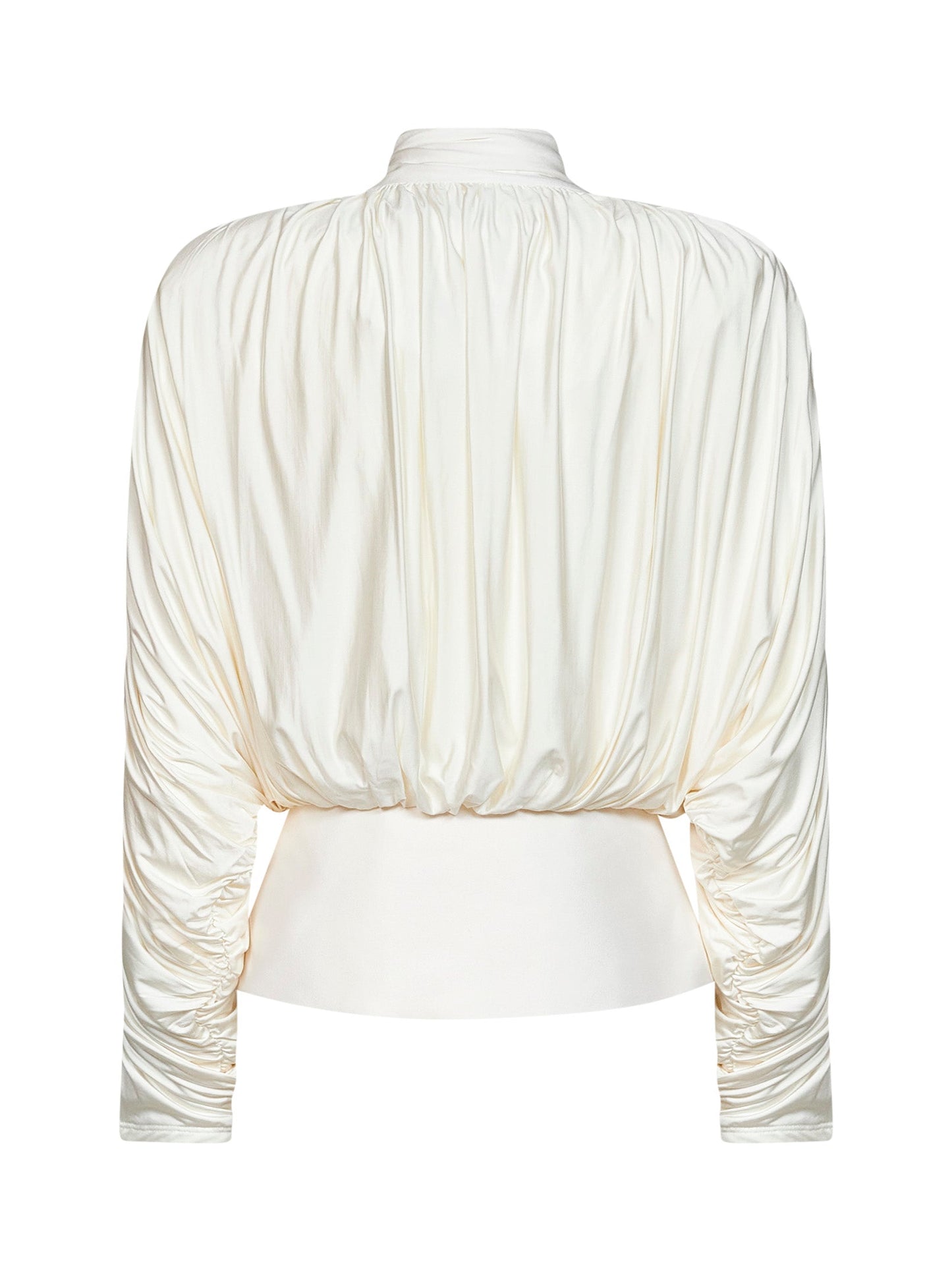 Self Portrait Women Cream Jersey Gathered Tie Neck Top SELF-PORTRAIT