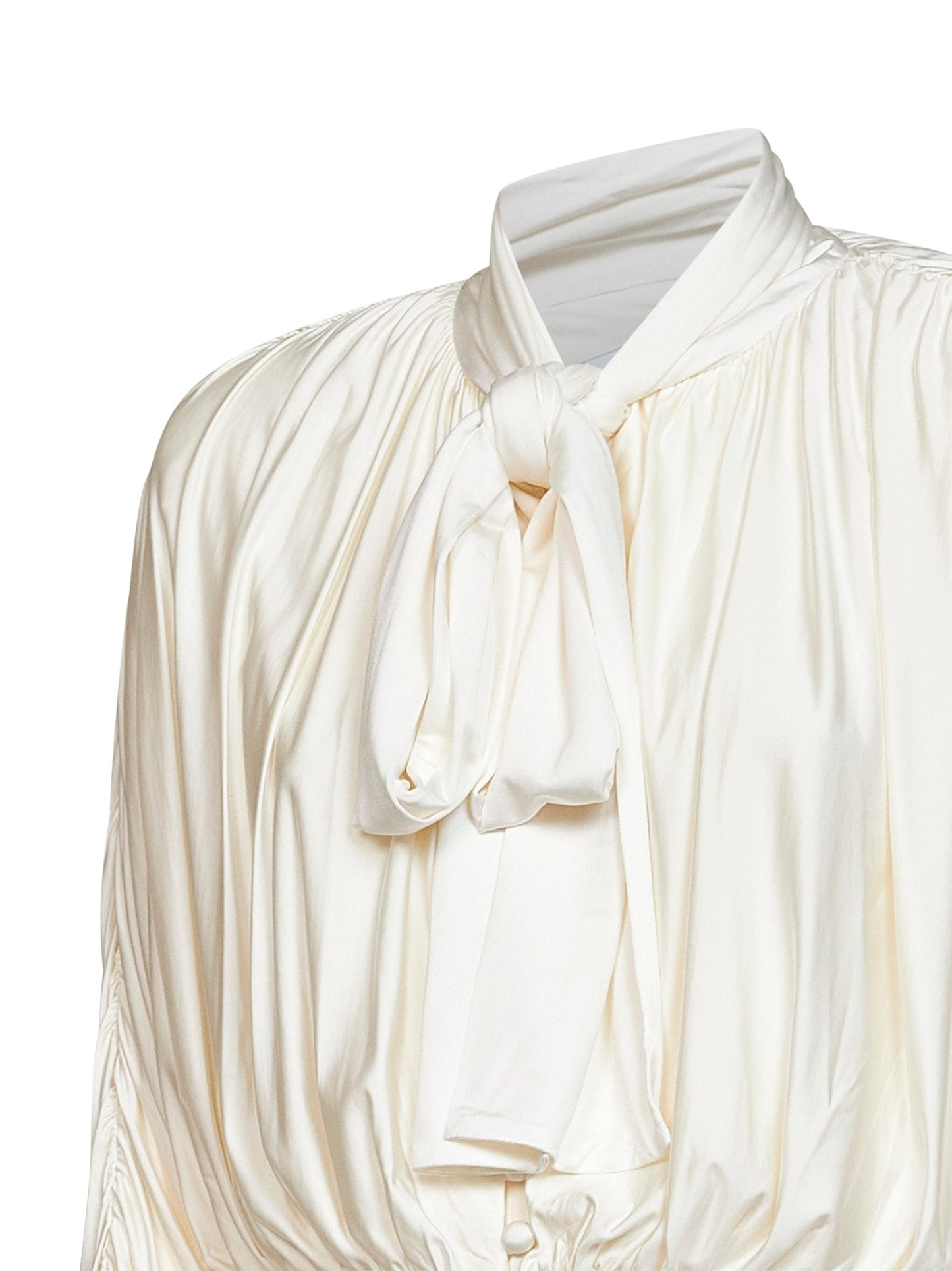 Self Portrait Women Cream Jersey Gathered Tie Neck Top SELF-PORTRAIT