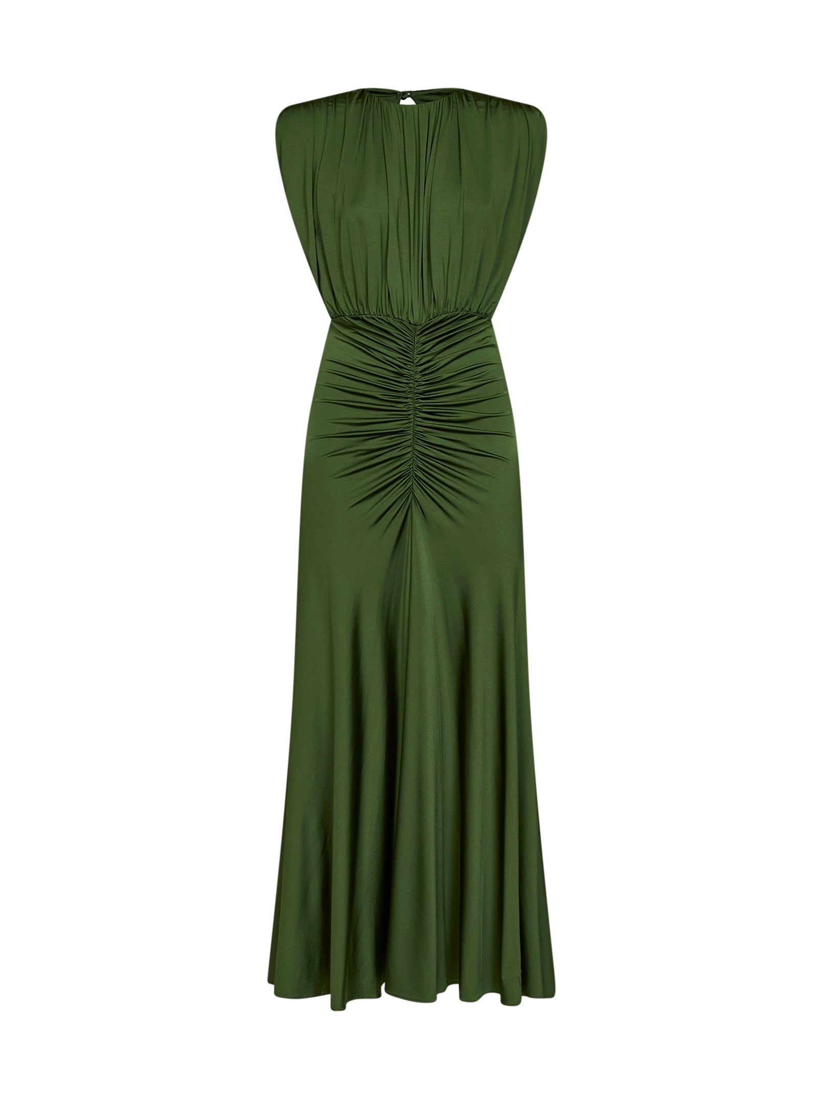 Self Portrait Women Olive Jersey Gathered Long Dress SELF-PORTRAIT