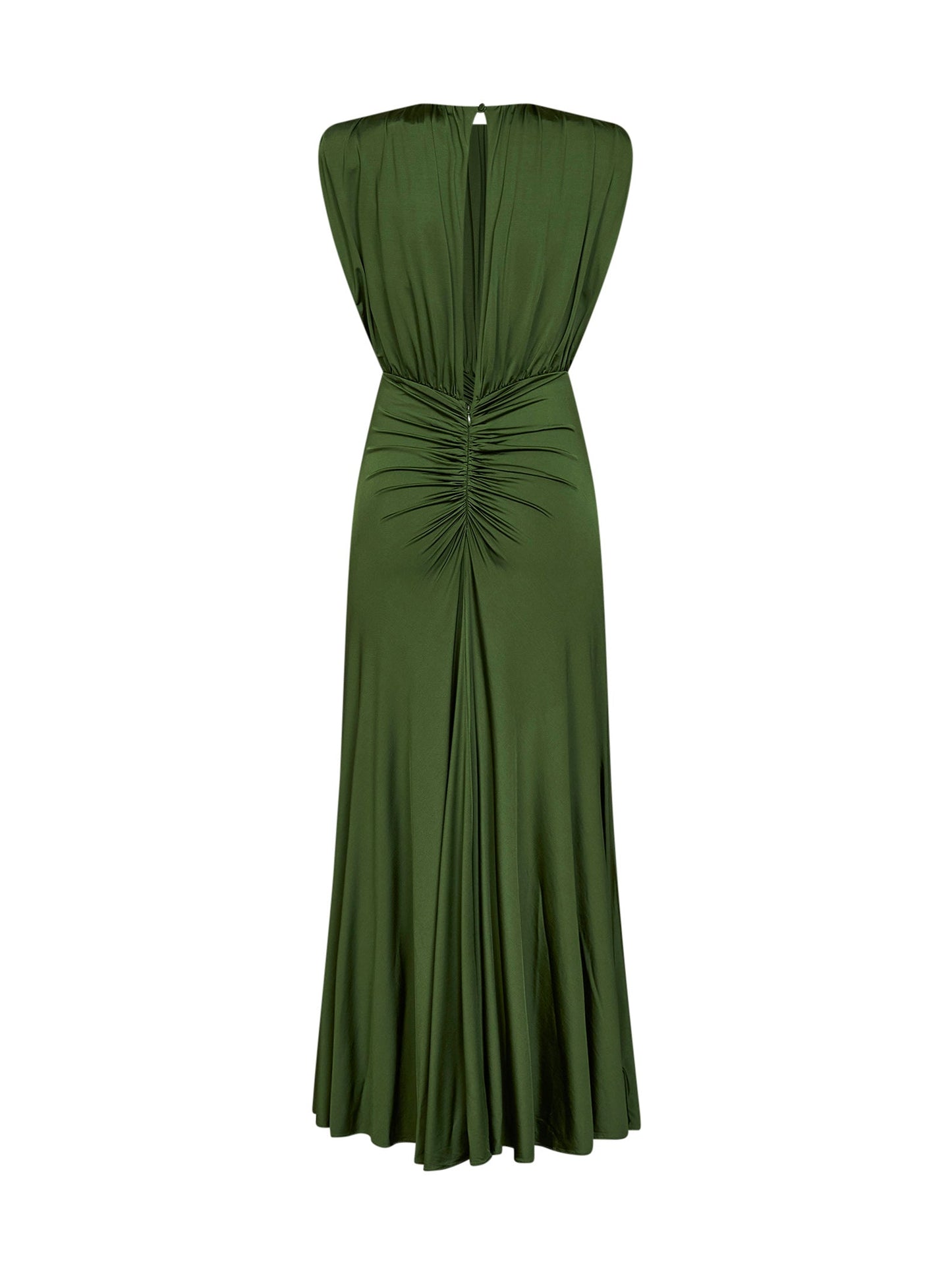 Self Portrait Women Olive Jersey Gathered Long Dress SELF-PORTRAIT