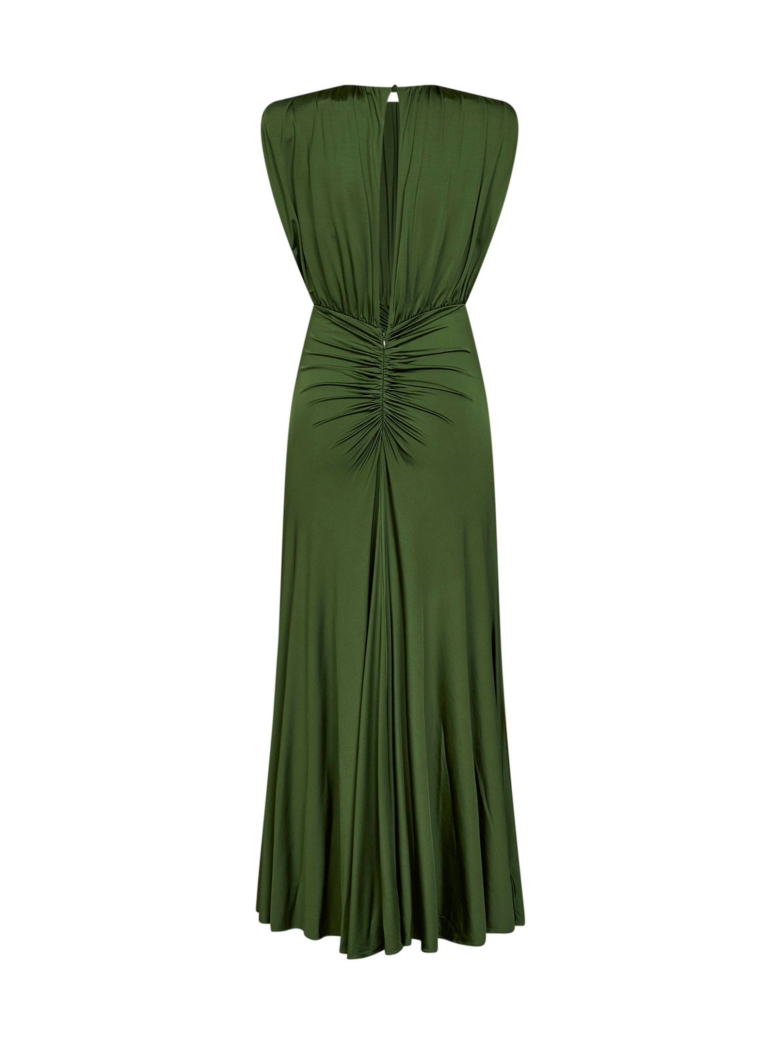 Self Portrait Women Olive Jersey Gathered Long Dress SELF-PORTRAIT