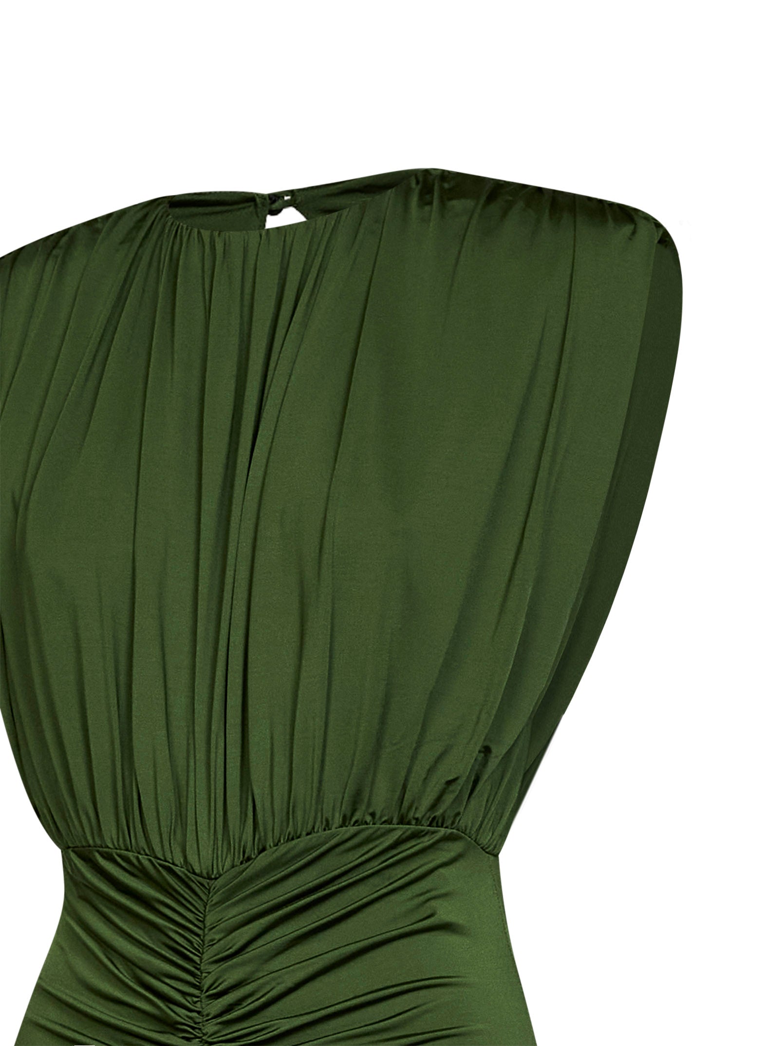 Self Portrait Women Olive Jersey Gathered Long Dress SELF-PORTRAIT