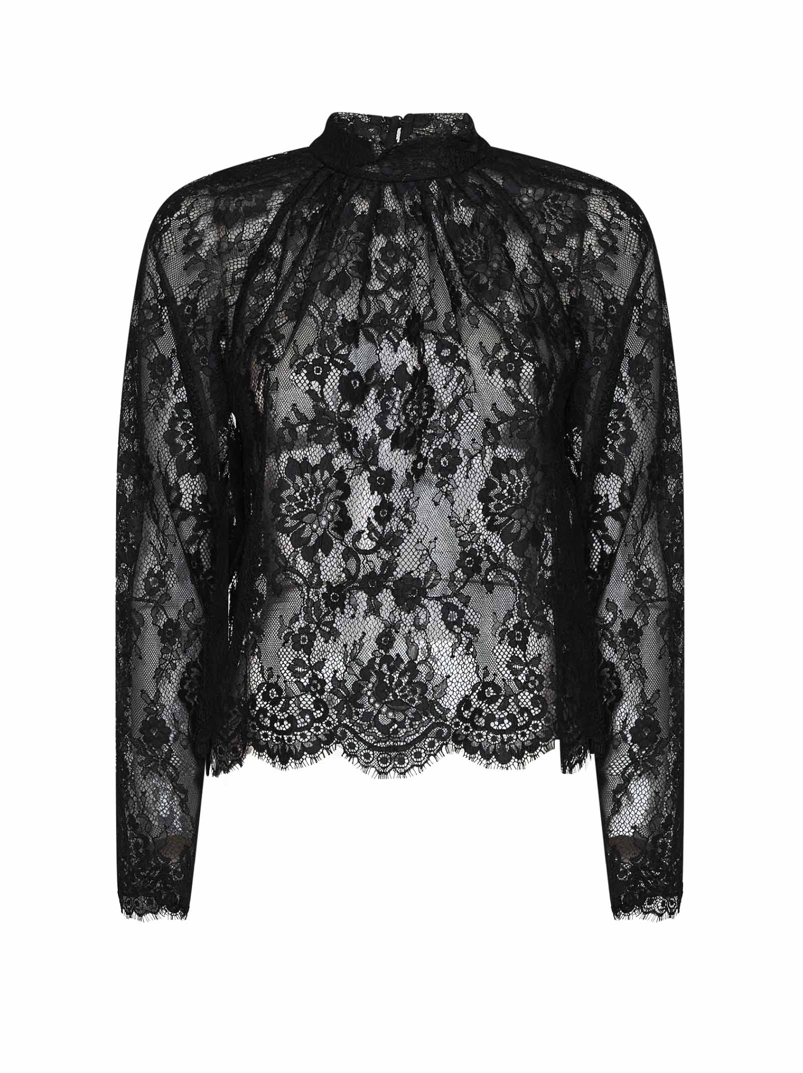 Self Portrait Women Black Lace Long-Sleeved Blouse SELF-PORTRAIT