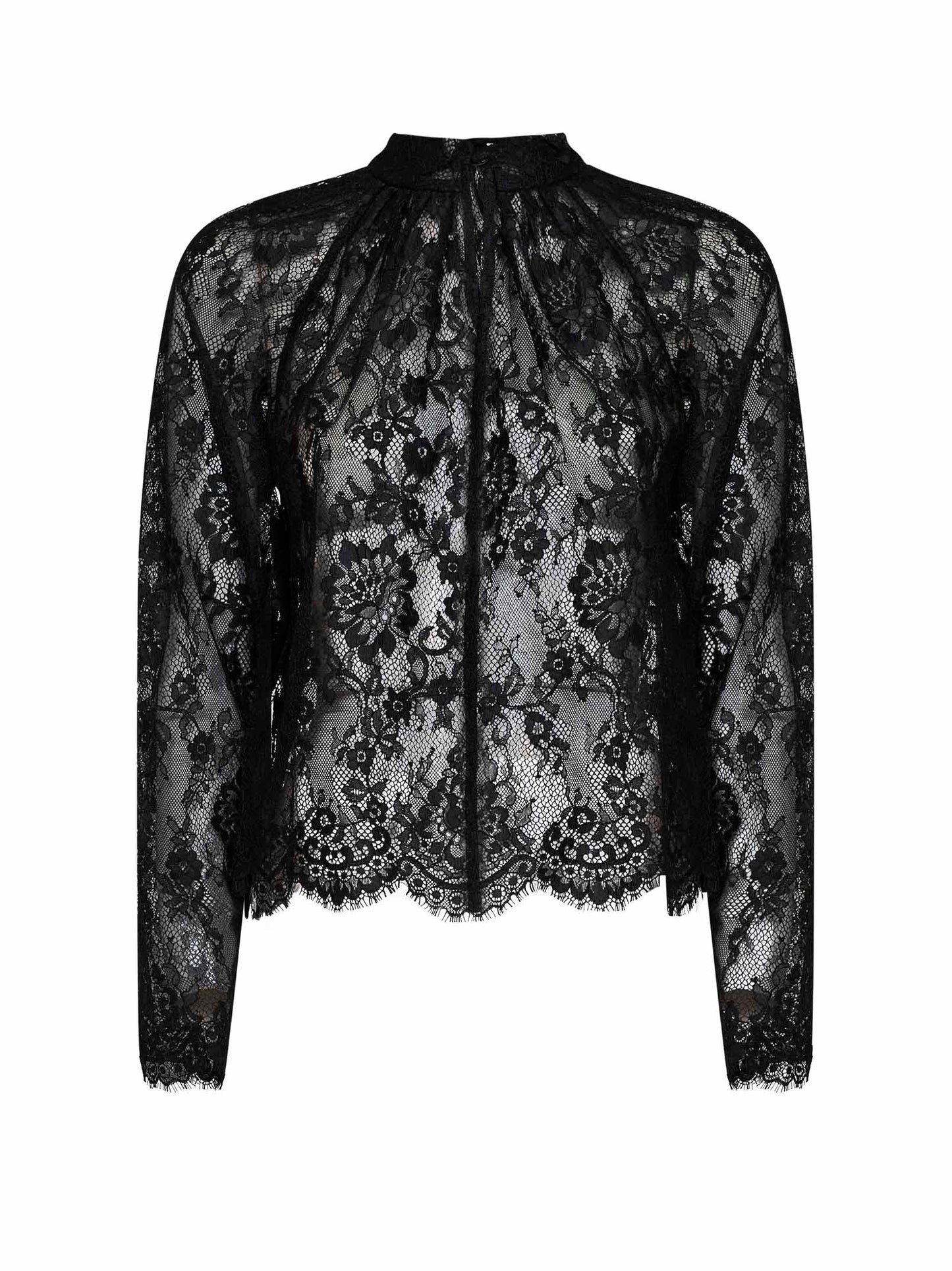 Self Portrait Women Black Lace Long-Sleeved Blouse SELF-PORTRAIT