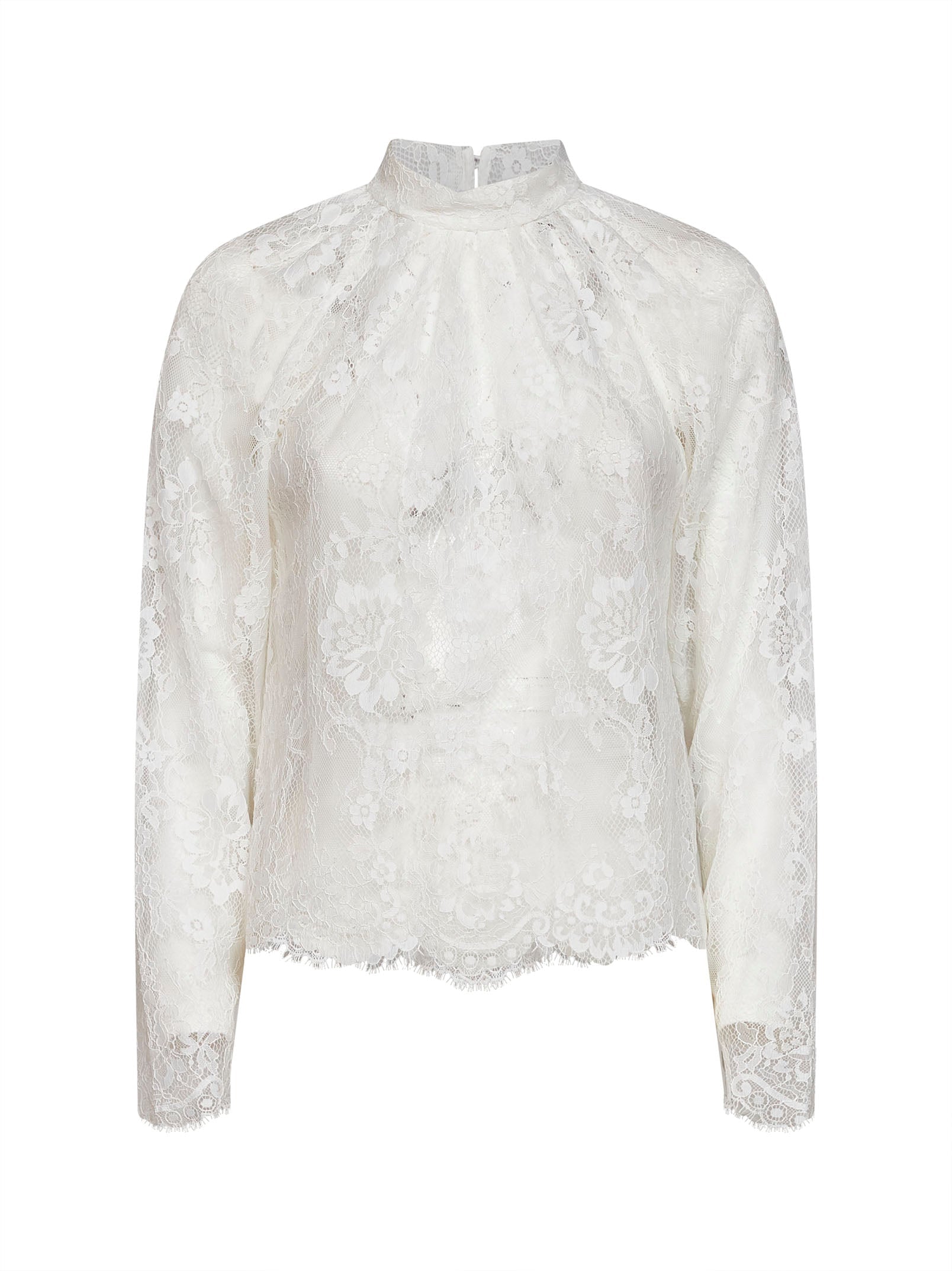 Self Portrait Women White Lace Long-Sleeved Blouse SELF-PORTRAIT