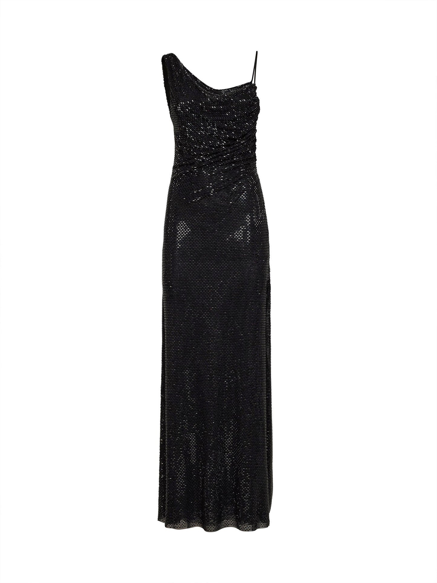 Self Portrait Women Black Rhinestone-Embellished Tulle Draped Maxi Dress SELF-PORTRAIT