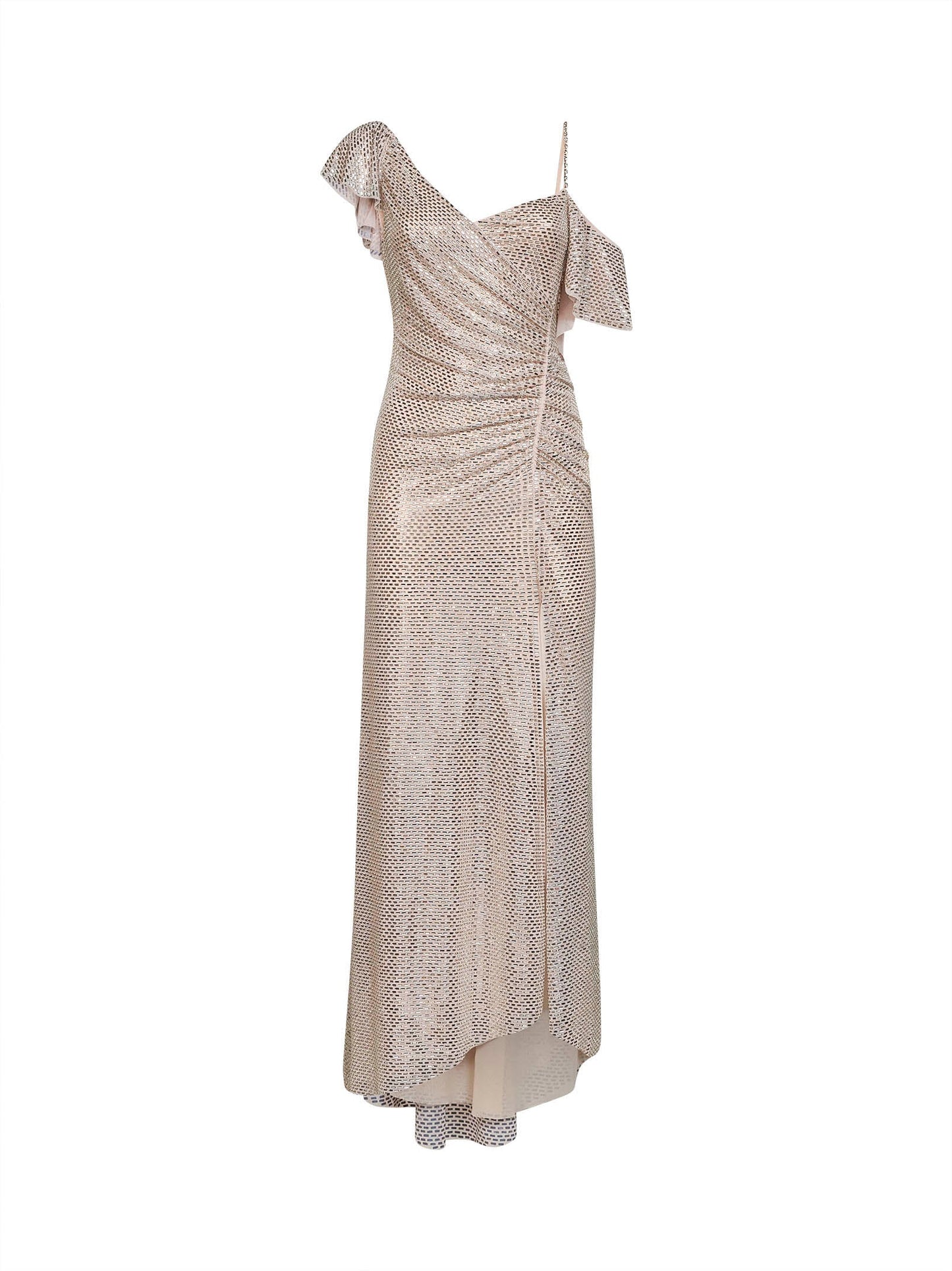 Self Portrait Women Champagne Rhinestone-Embellished Tulle Draped Maxi Dress SELF-PORTRAIT
