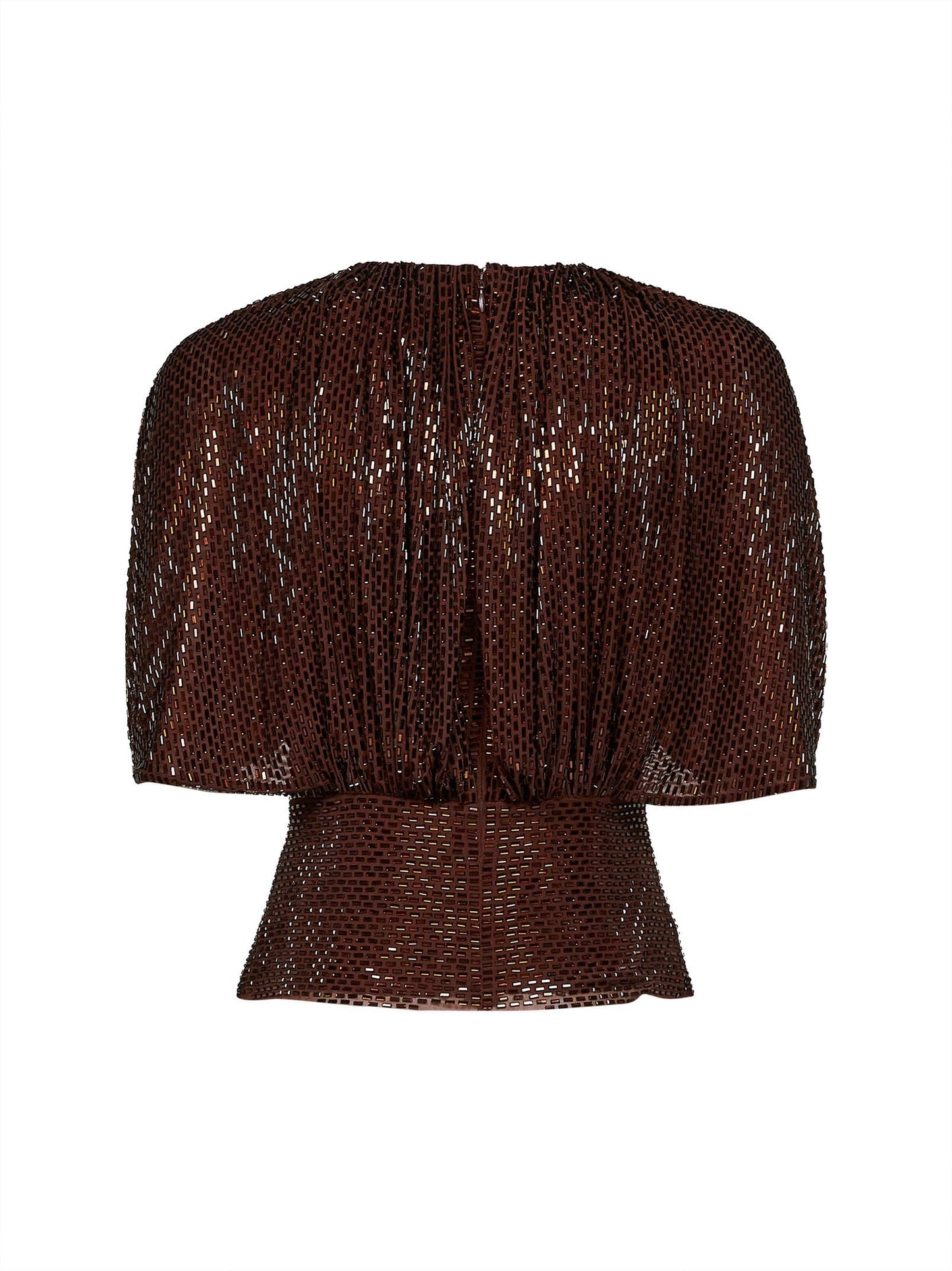 Self Portrait Women Brown Rhinestone-Embellished Tulle Top With Cape Sleeves SELF-PORTRAIT