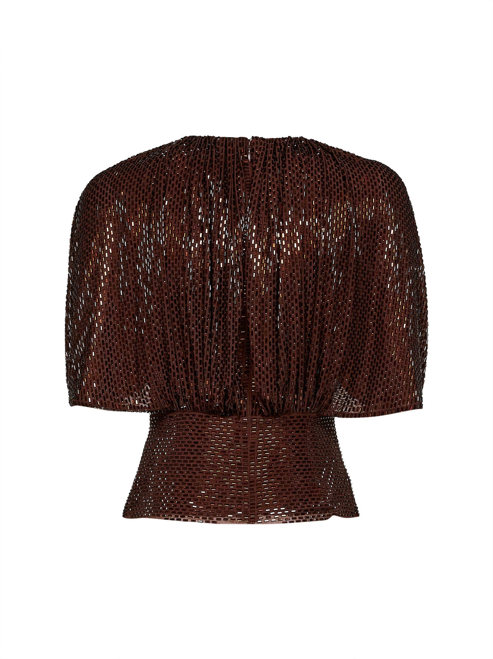Self Portrait Women Brown Rhinestone-Embellished Tulle Top With Cape Sleeves SELF-PORTRAIT