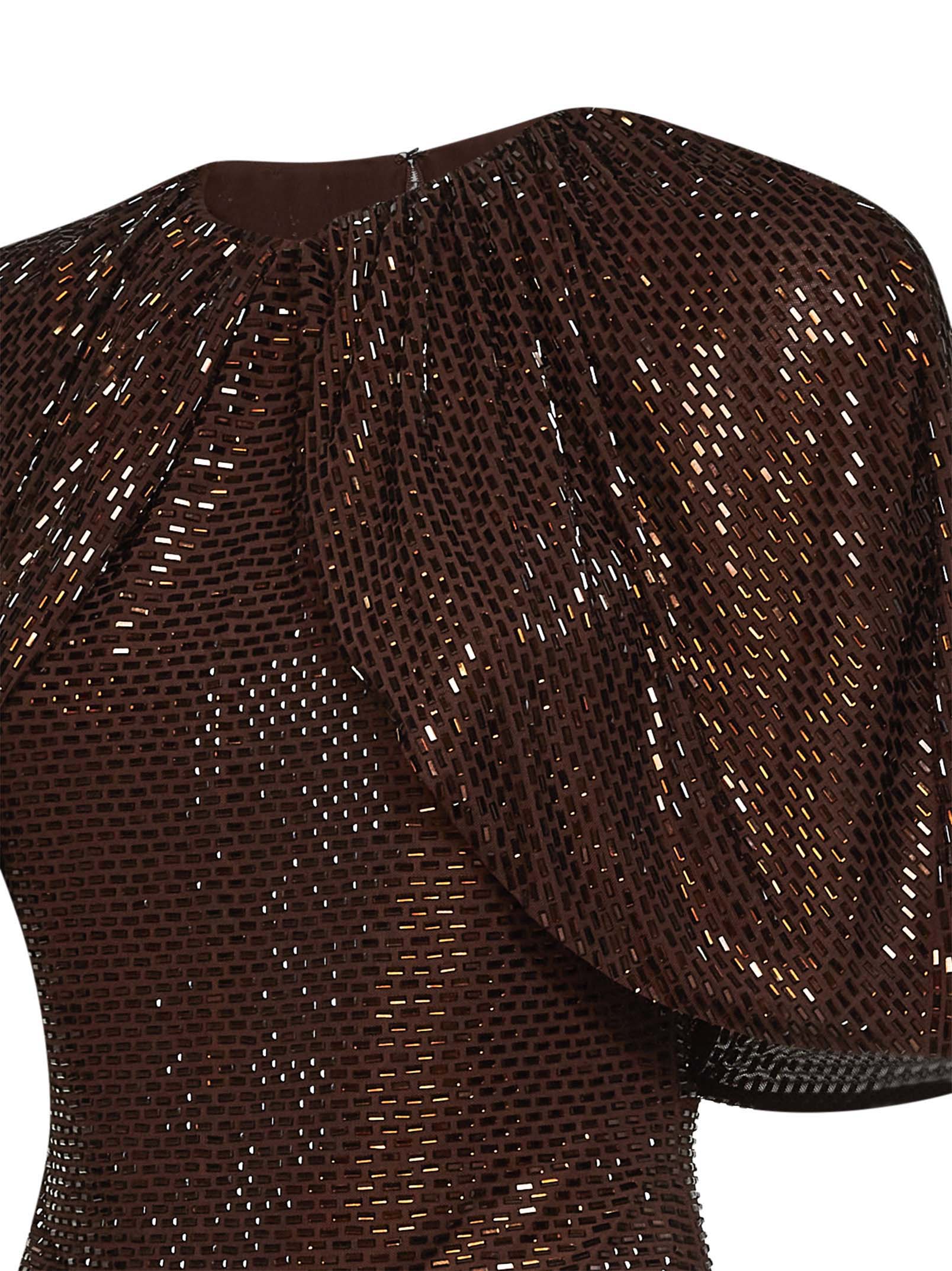 Self Portrait Women Brown Rhinestone-Embellished Tulle Top With Cape Sleeves SELF-PORTRAIT
