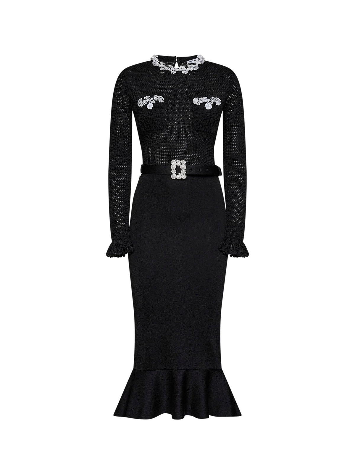 Self Portrait Women Black Knit Midi Dress With Beaded Embroidery SELF-PORTRAIT