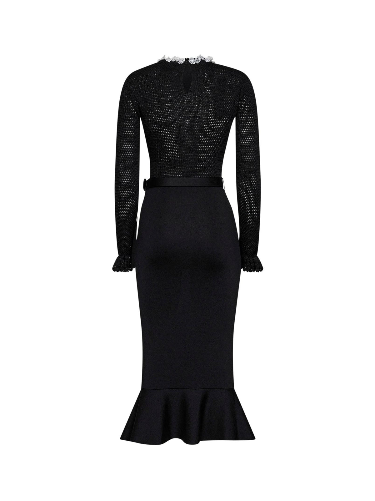 Self Portrait Women Black Knit Midi Dress With Beaded Embroidery SELF-PORTRAIT