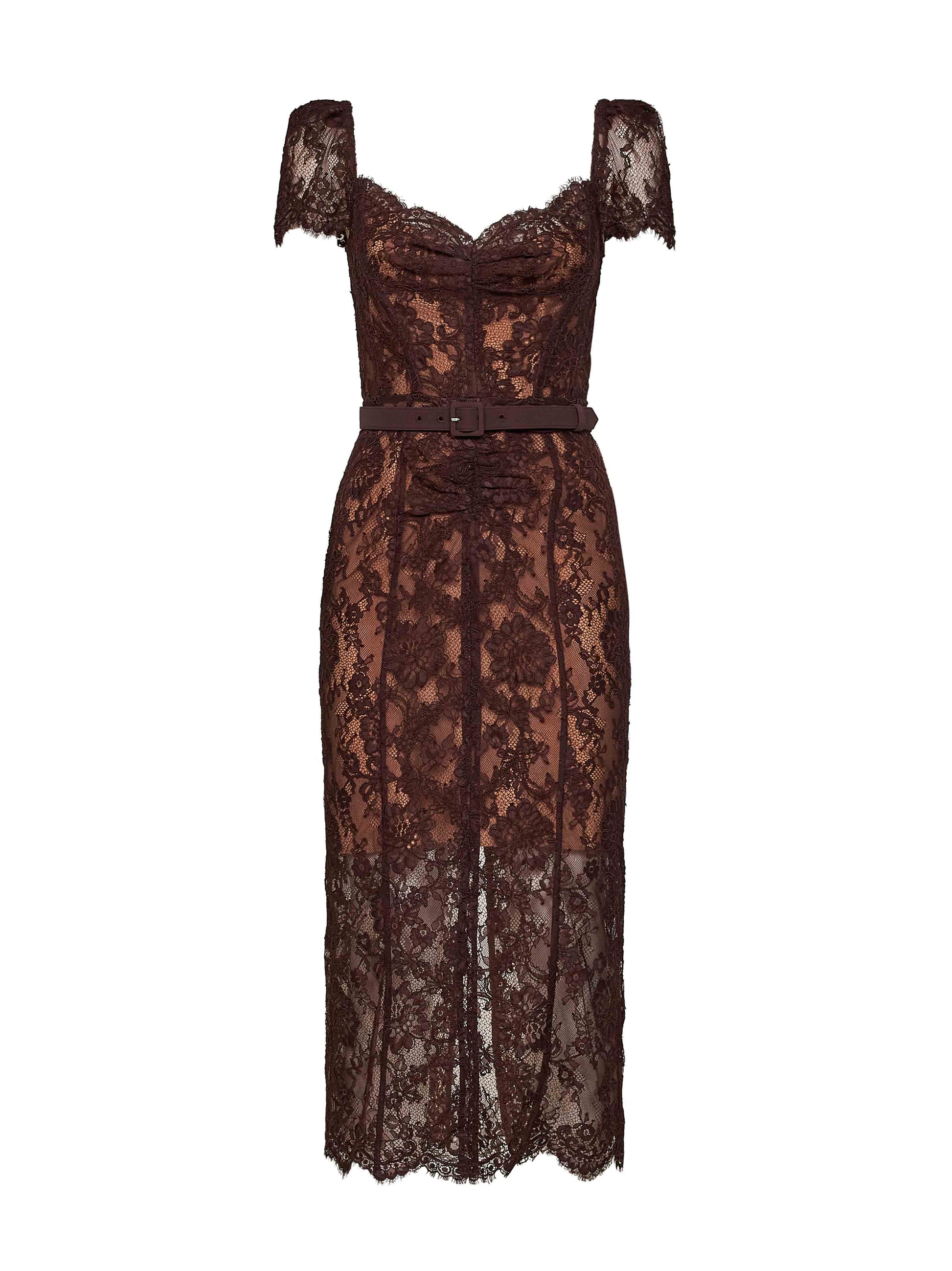 Self Portrait Women Brown Floral Lace Belted Midi Dress SELF-PORTRAIT