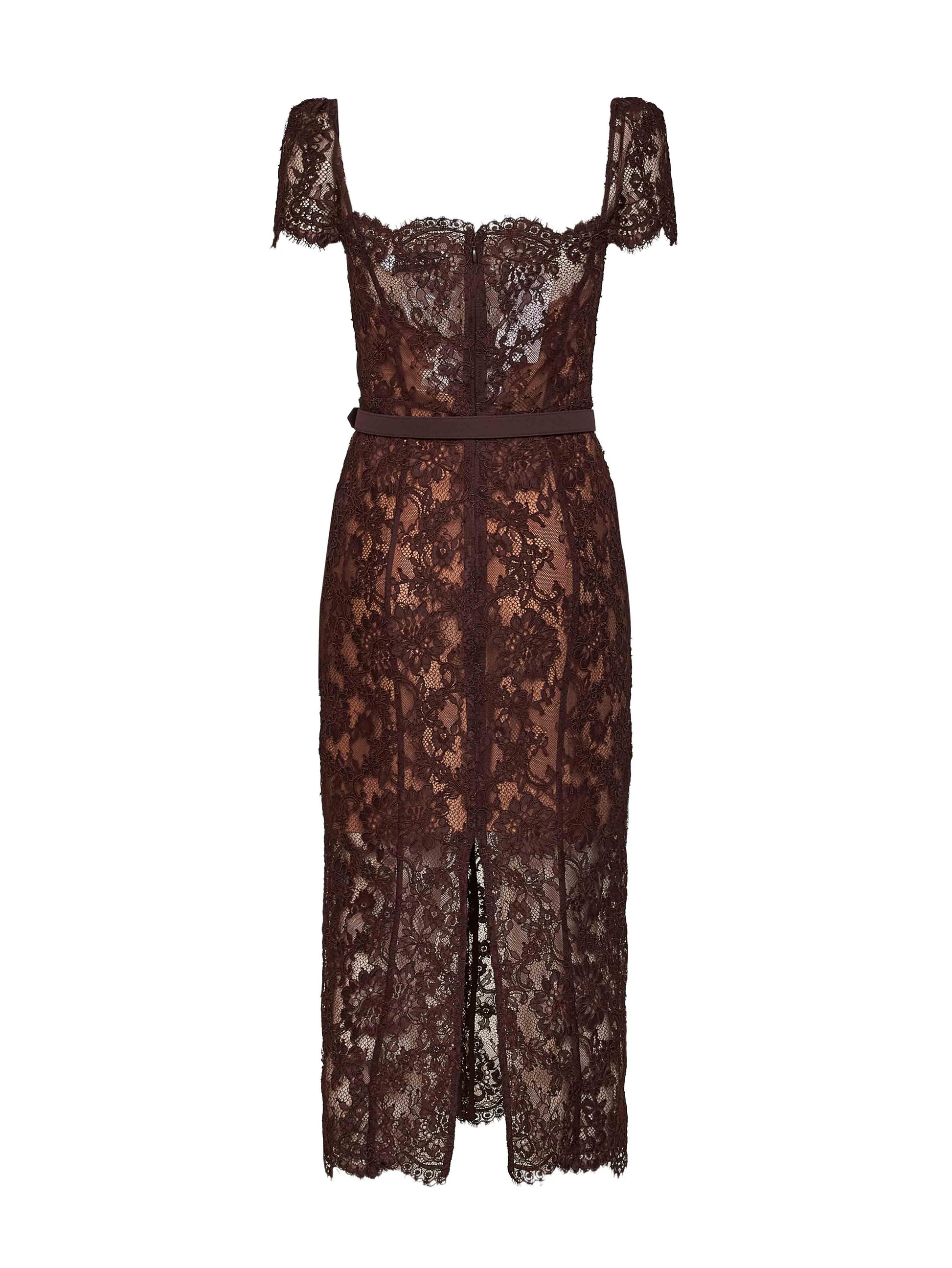 Self Portrait Women Brown Floral Lace Belted Midi Dress SELF-PORTRAIT