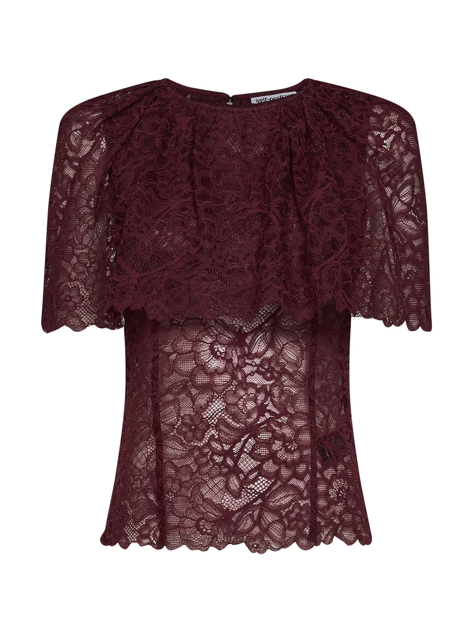 Self Portrait Women Burgundy Lace Cape Top SELF-PORTRAIT