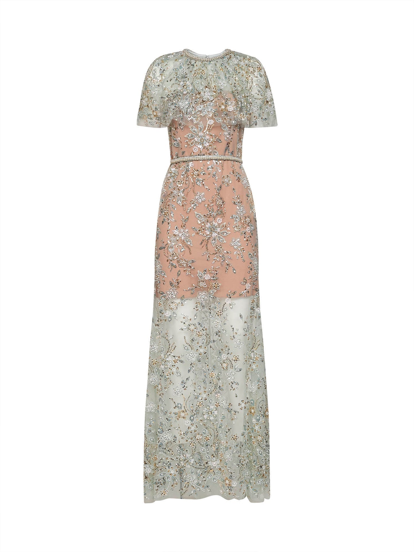 Self Portrait Women Mint Embroidered Tulle Cape Maxi Dress SELF-PORTRAIT