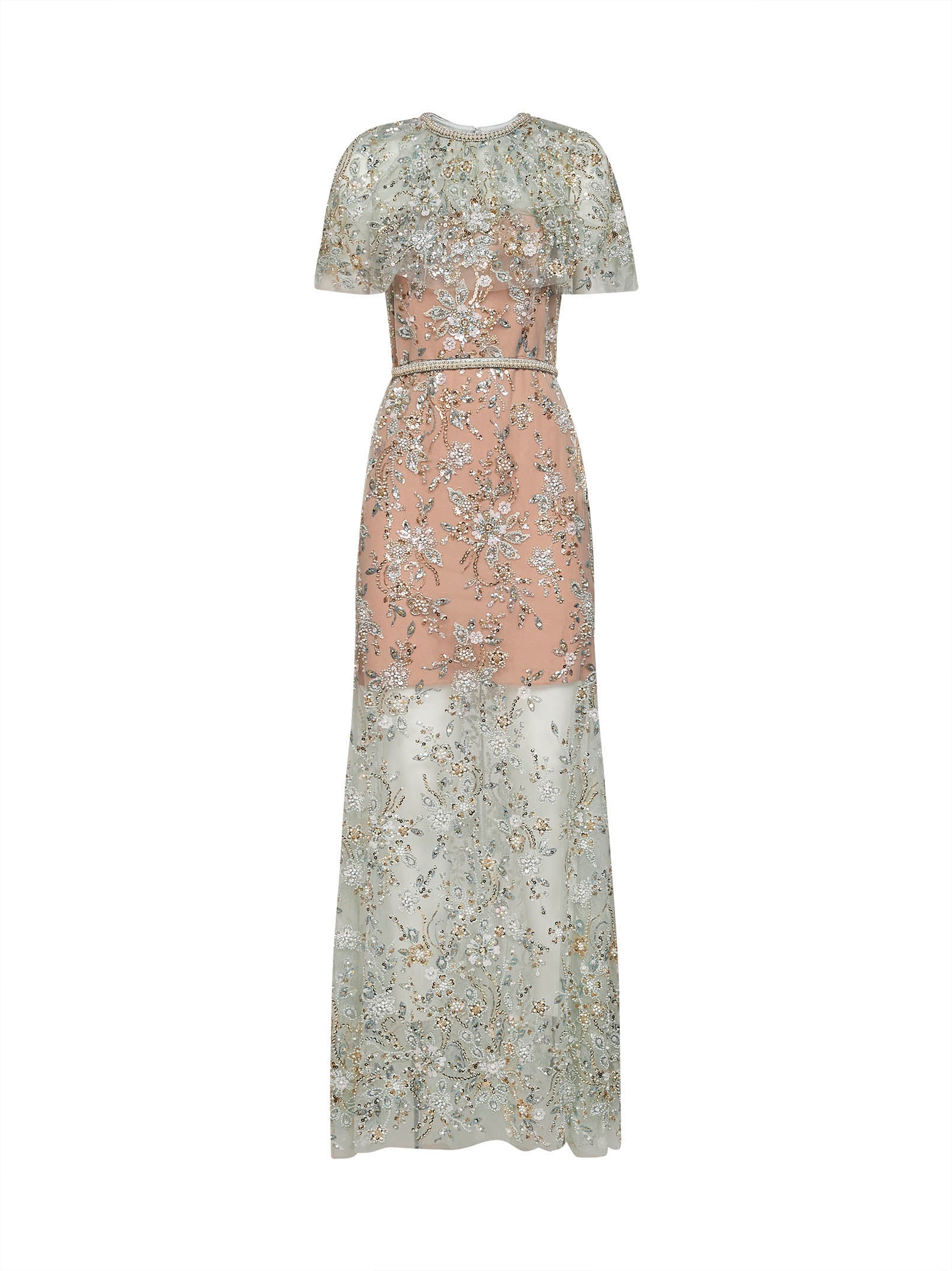 Self Portrait Women Mint Embroidered Tulle Cape Maxi Dress SELF-PORTRAIT