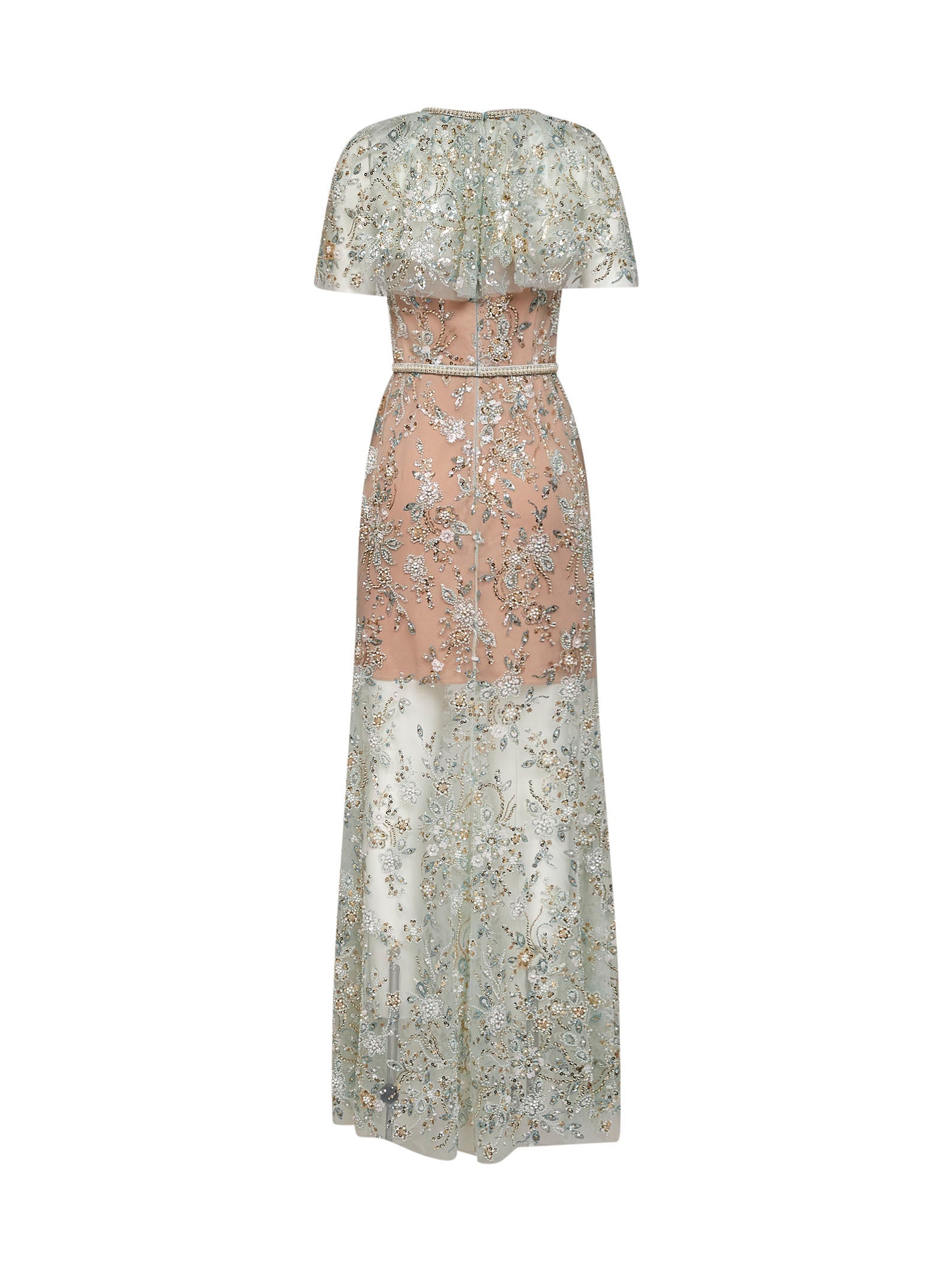 Self Portrait Women Mint Embroidered Tulle Cape Maxi Dress SELF-PORTRAIT
