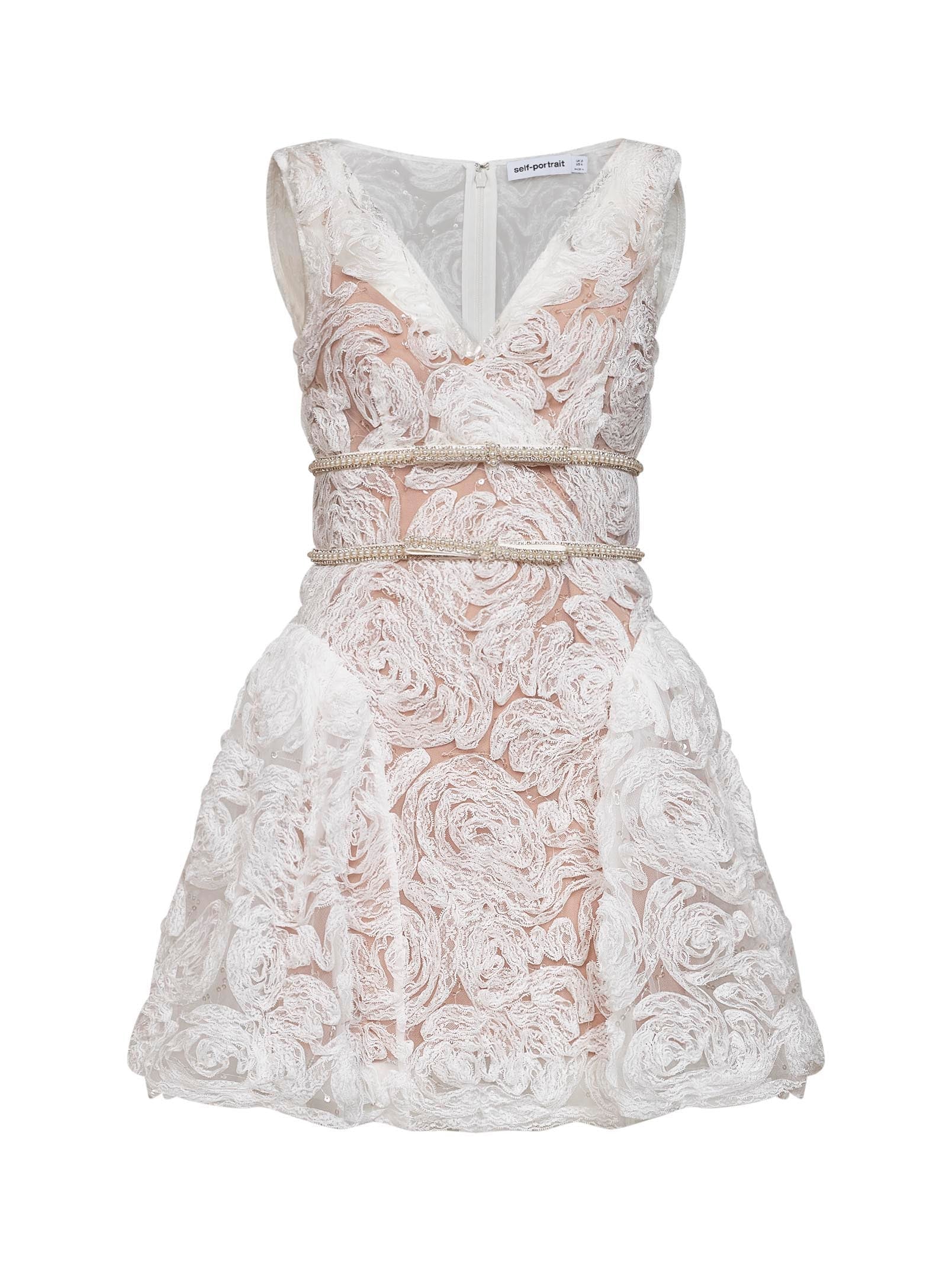 Self Portrait Women White Sequin Tulle And Lace Mini Dress SELF-PORTRAIT