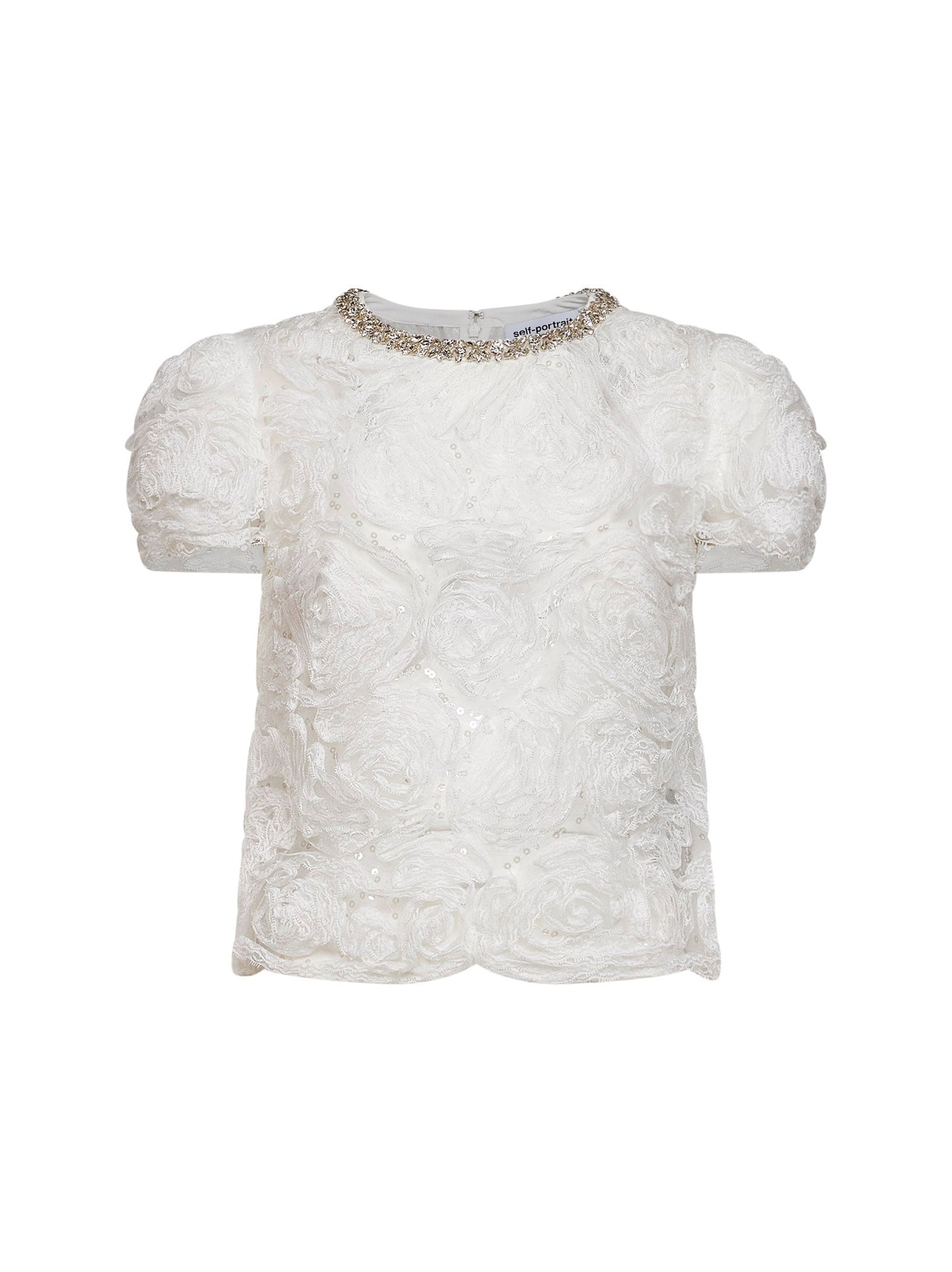 Self Portrait Women White Sequin Tulle And Lace Top SELF-PORTRAIT