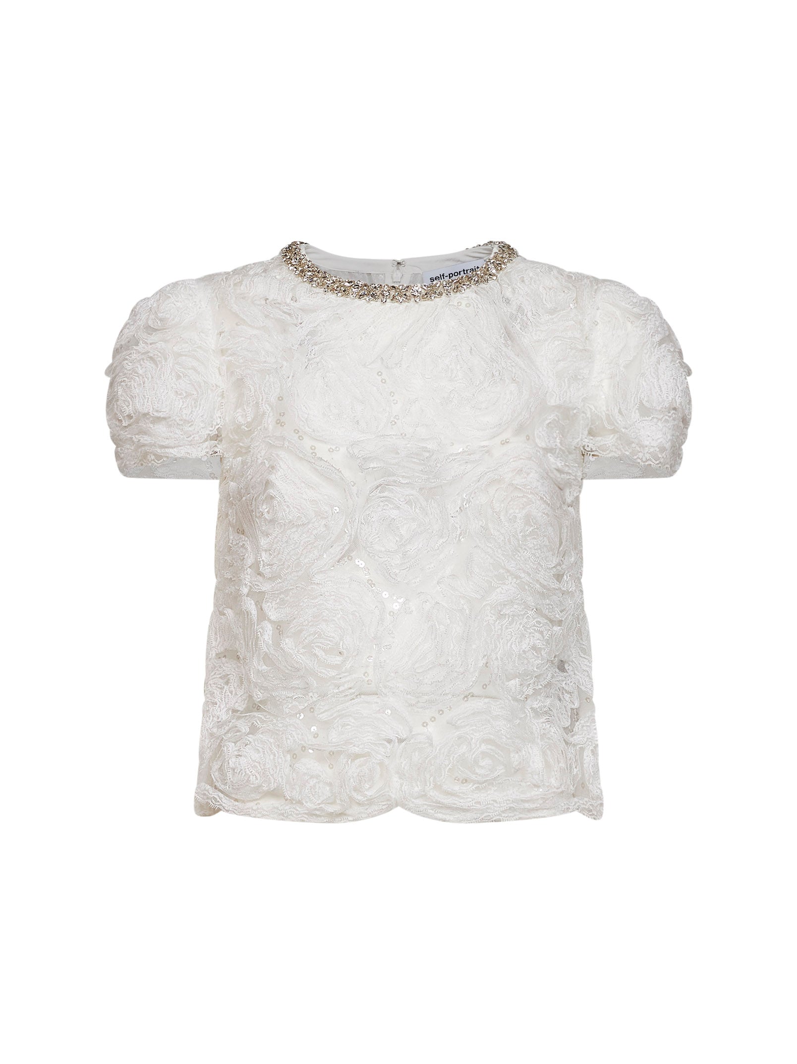 Self Portrait Women White Sequin Tulle And Lace Top SELF-PORTRAIT