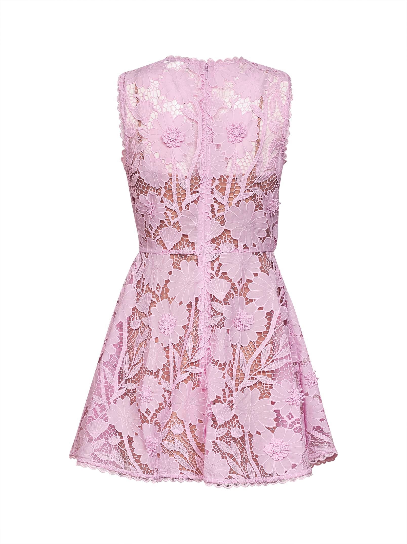 Self Portrait Women Pink Macramé Lace Mini Dress SELF-PORTRAIT