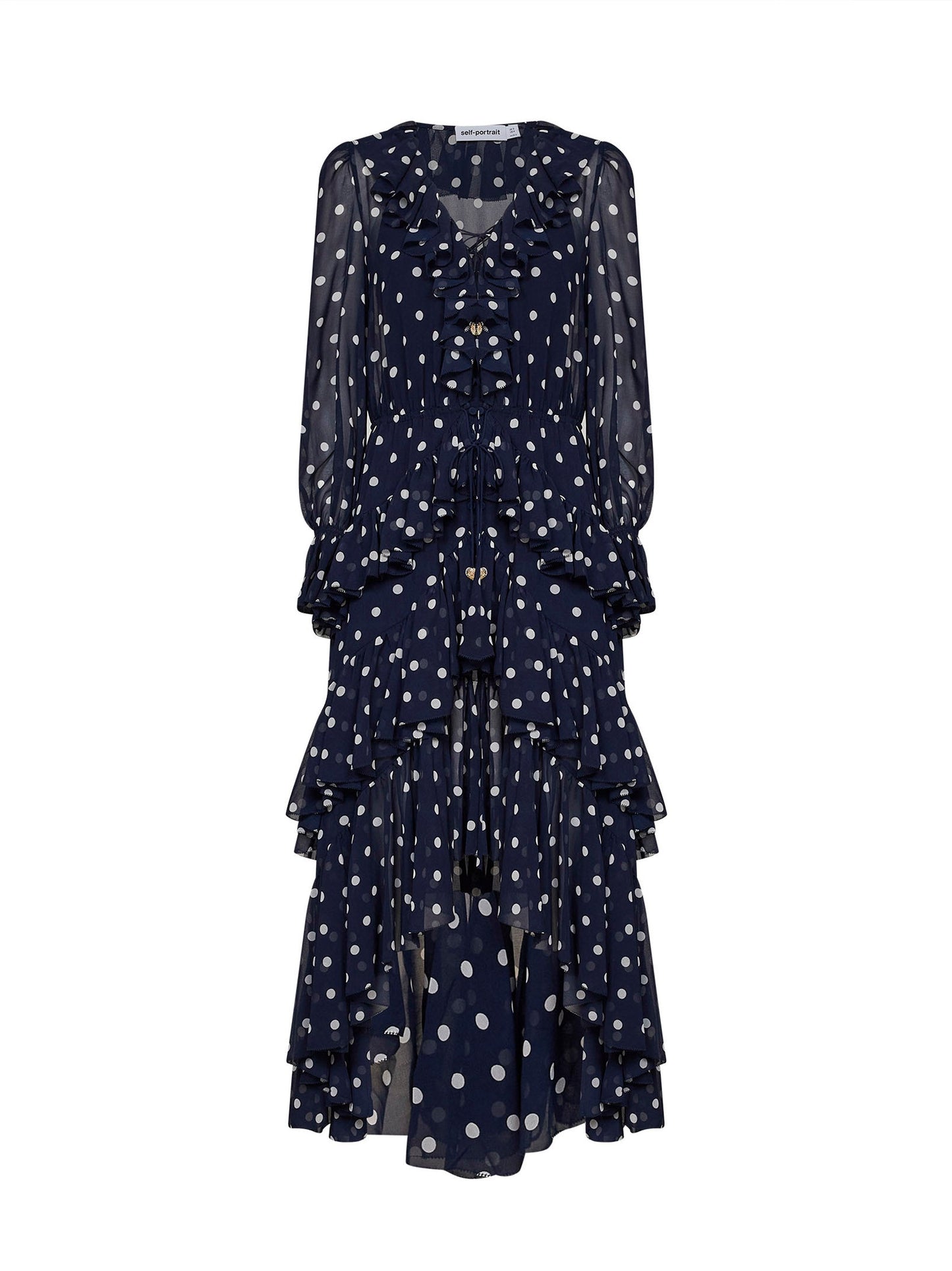 Self Portrait Women Navy Blue Polka Dot Georgette Ruffled Maxi Dress SELF-PORTRAIT