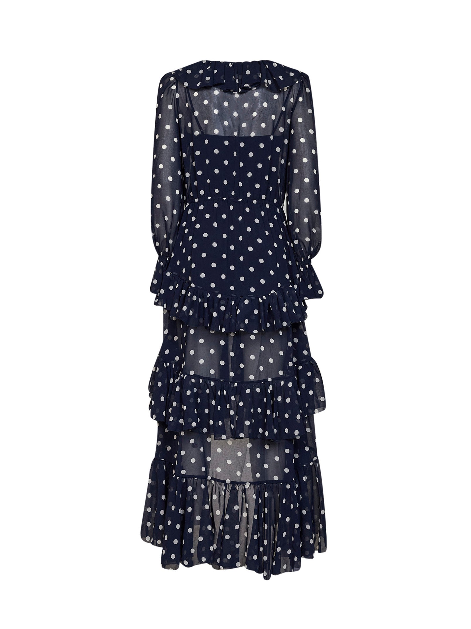 Self Portrait Women Navy Blue Polka Dot Georgette Ruffled Maxi Dress SELF-PORTRAIT