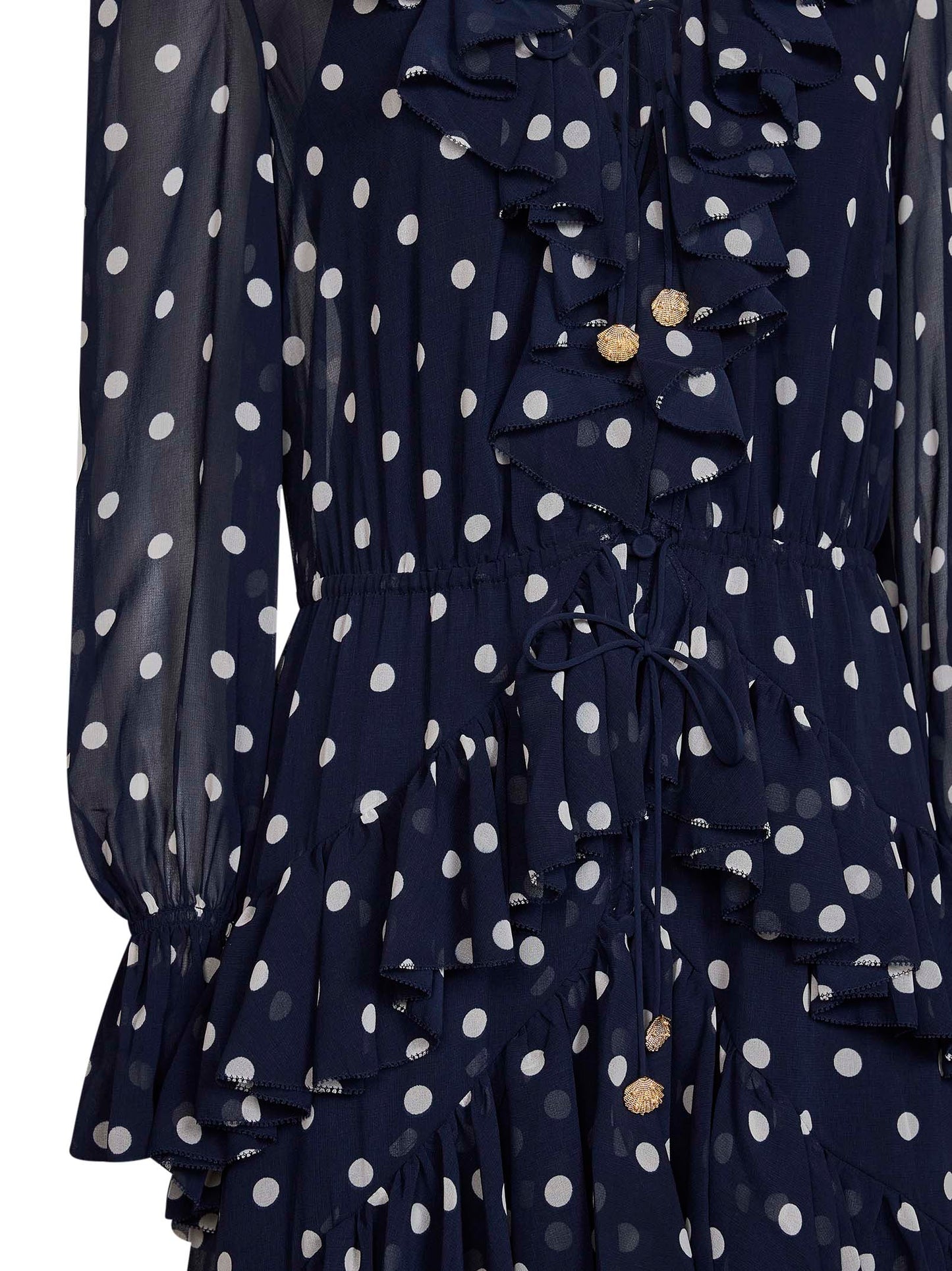 Self Portrait Women Navy Blue Polka Dot Georgette Ruffled Maxi Dress SELF-PORTRAIT