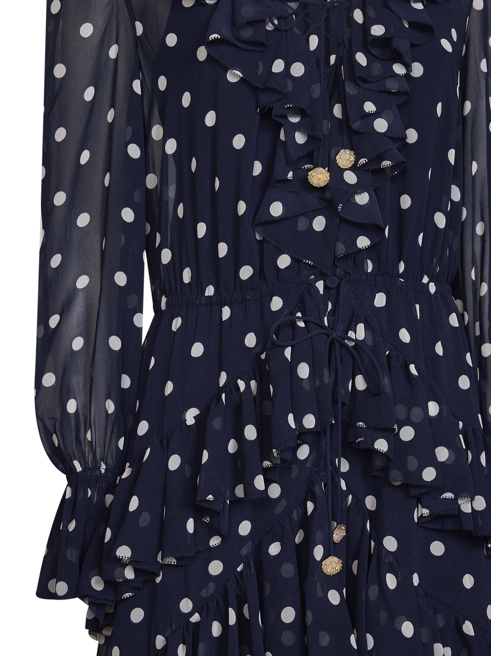 Self Portrait Women Navy Blue Polka Dot Georgette Ruffled Maxi Dress SELF-PORTRAIT