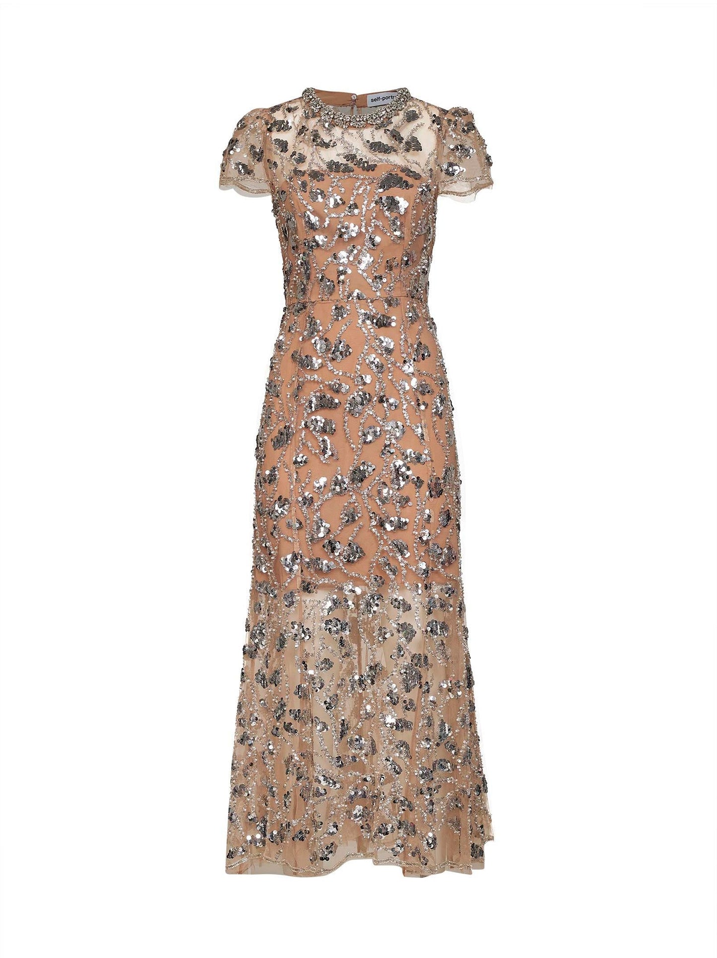 Self Portrait Women Silver Sequin-Embellished Tulle Midi Dress SELF-PORTRAIT