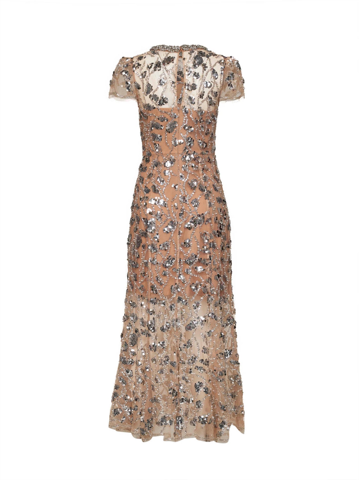 Self Portrait Women Silver Sequin-Embellished Tulle Midi Dress SELF-PORTRAIT