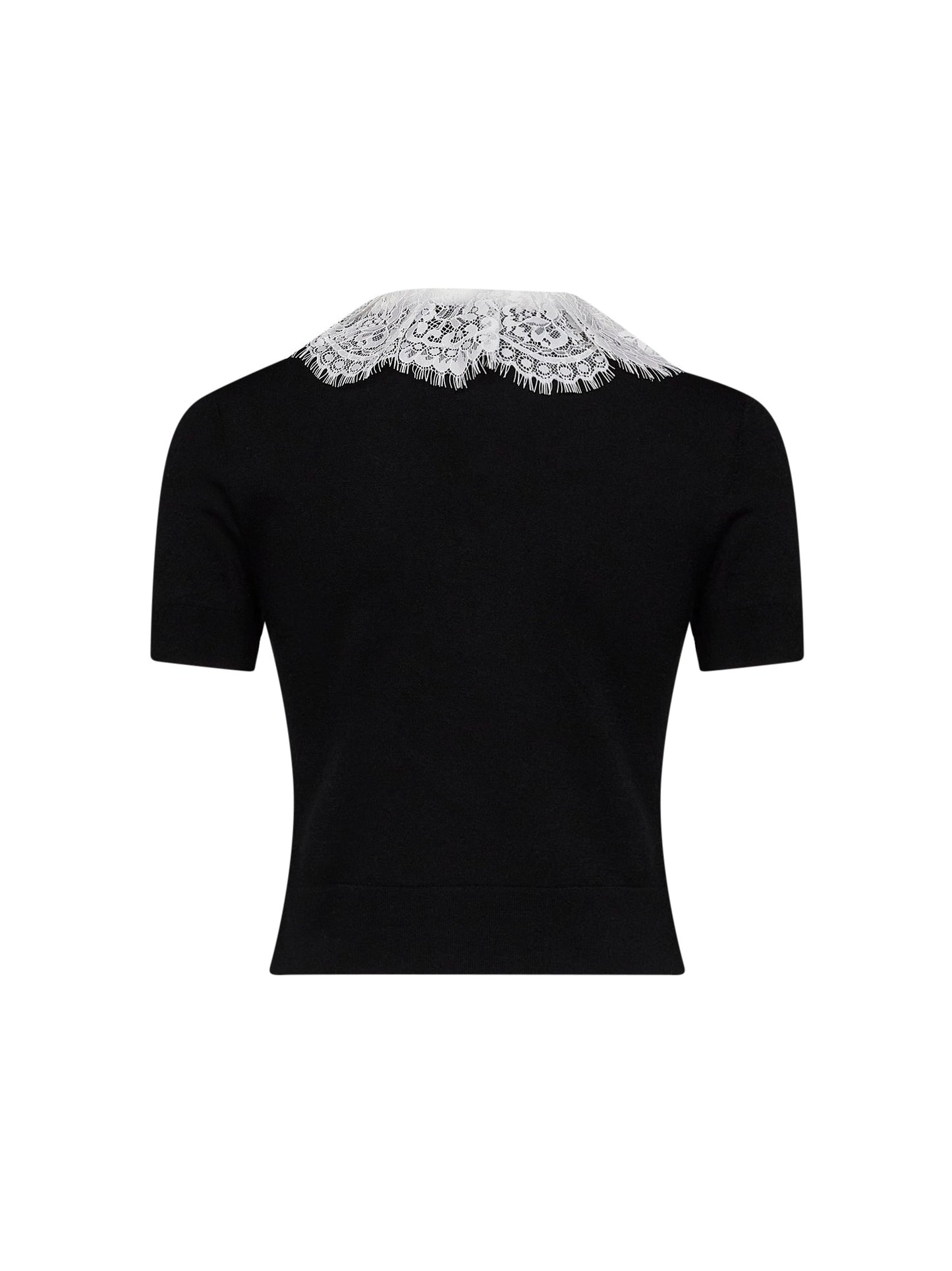Self Portrait Women Black Wool Knit Top With Lace Collar SELF-PORTRAIT