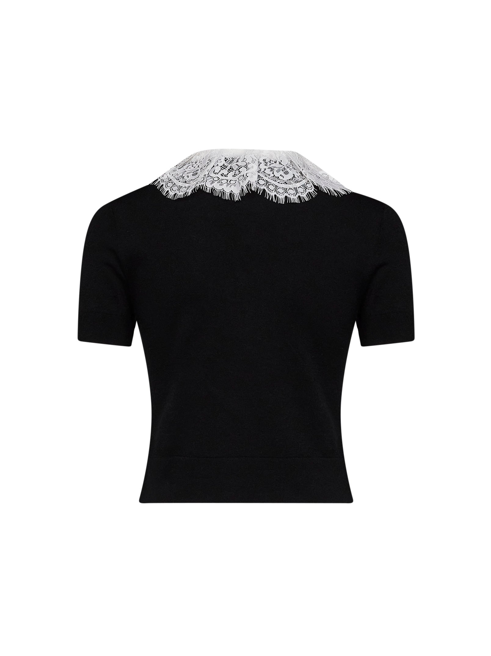 Self Portrait Women Black Wool Knit Top With Lace Collar SELF-PORTRAIT
