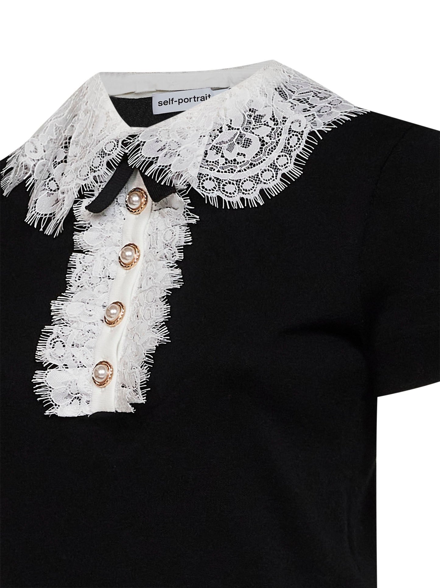 Self Portrait Women Black Wool Knit Top With Lace Collar SELF-PORTRAIT