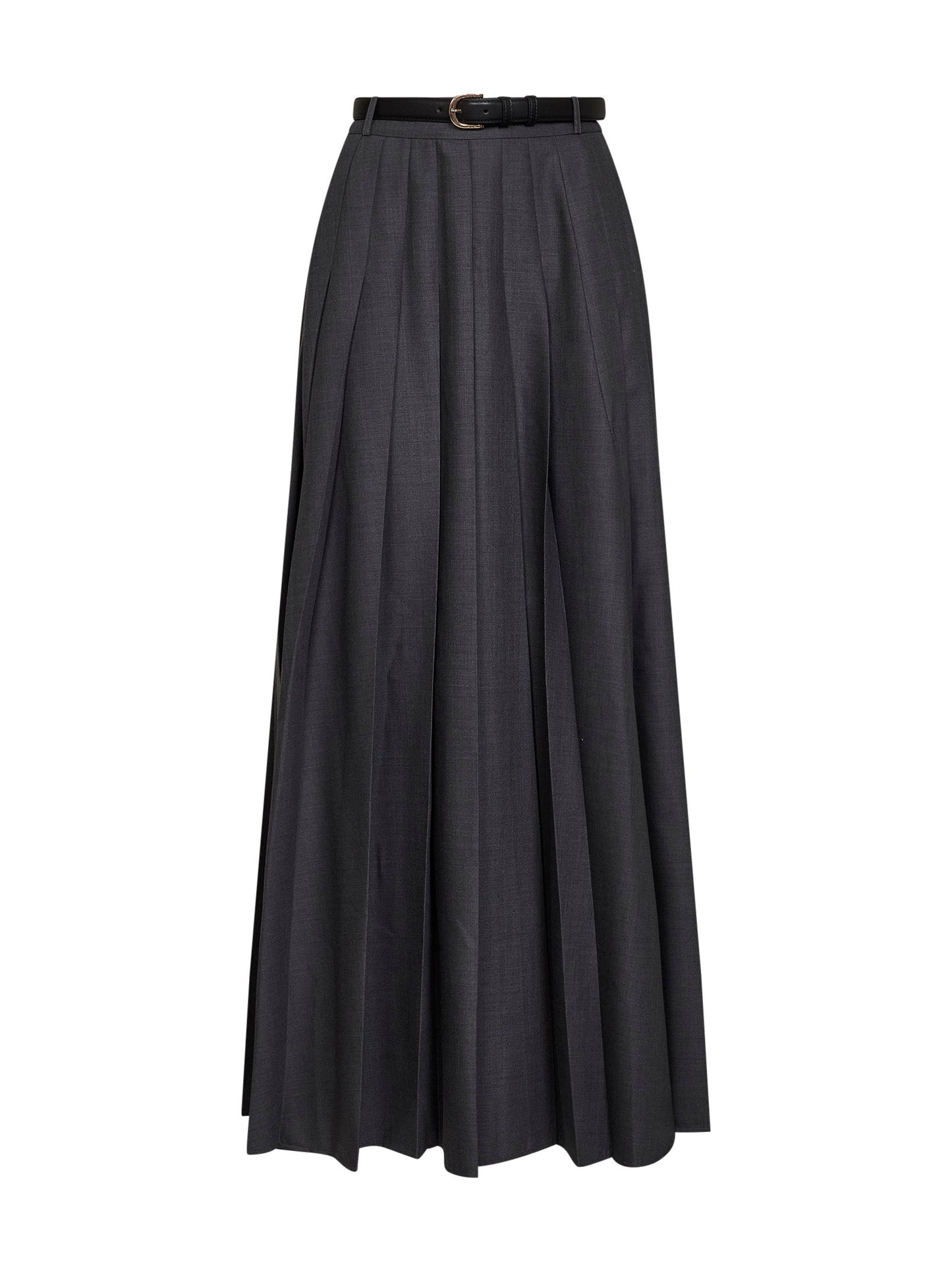 Self Portrait Women Grey Wool Blend Belted Pleated Maxi Skirt SELF-PORTRAIT