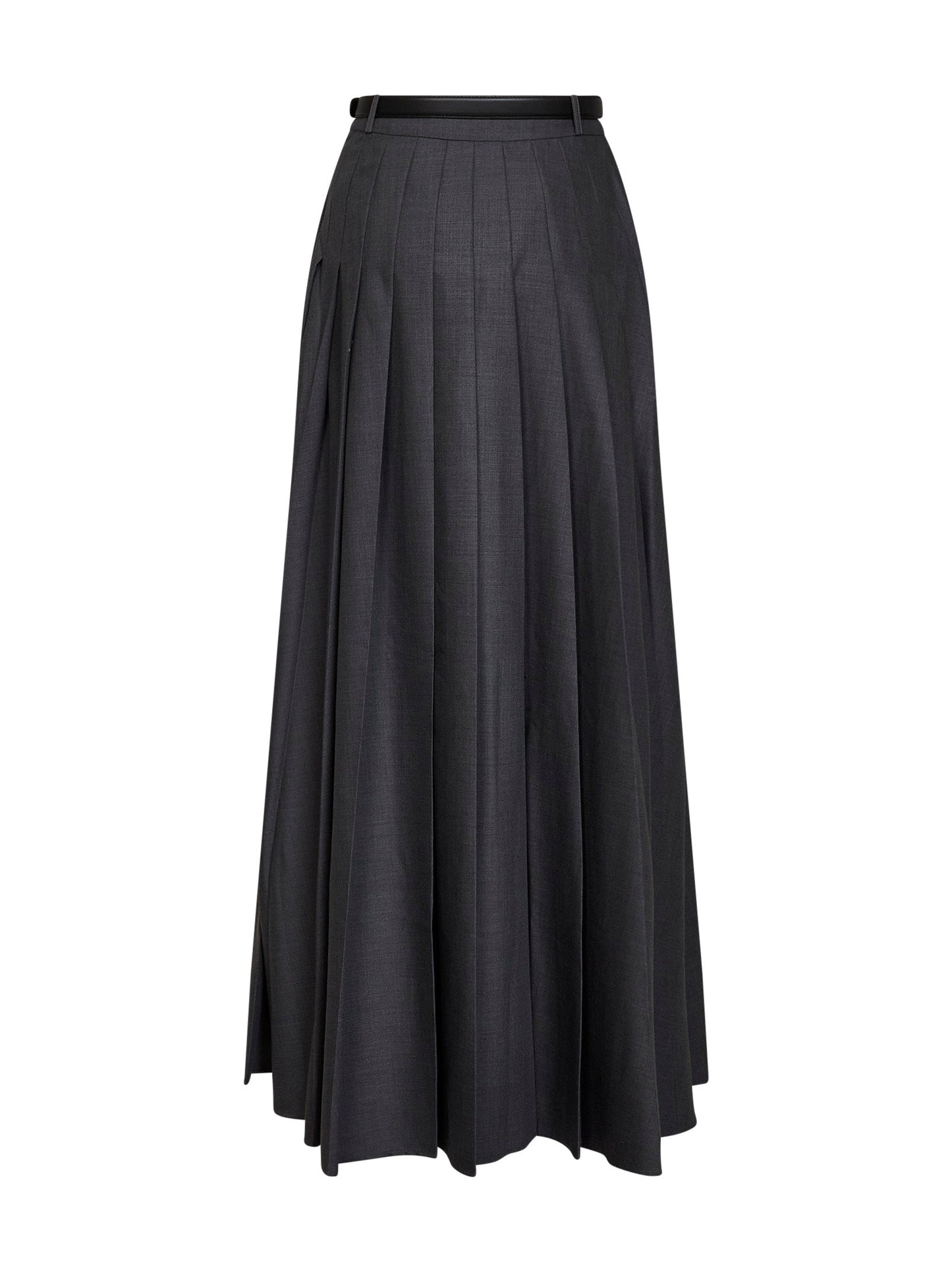 Self Portrait Women Grey Wool Blend Belted Pleated Maxi Skirt SELF-PORTRAIT