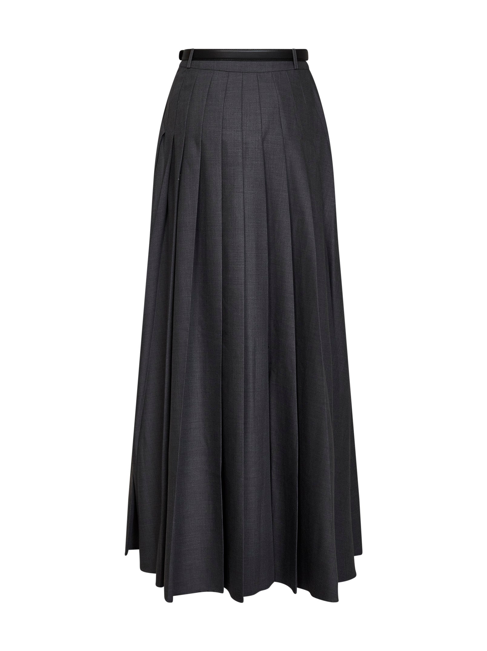 Self Portrait Women Grey Wool Blend Belted Pleated Maxi Skirt SELF-PORTRAIT