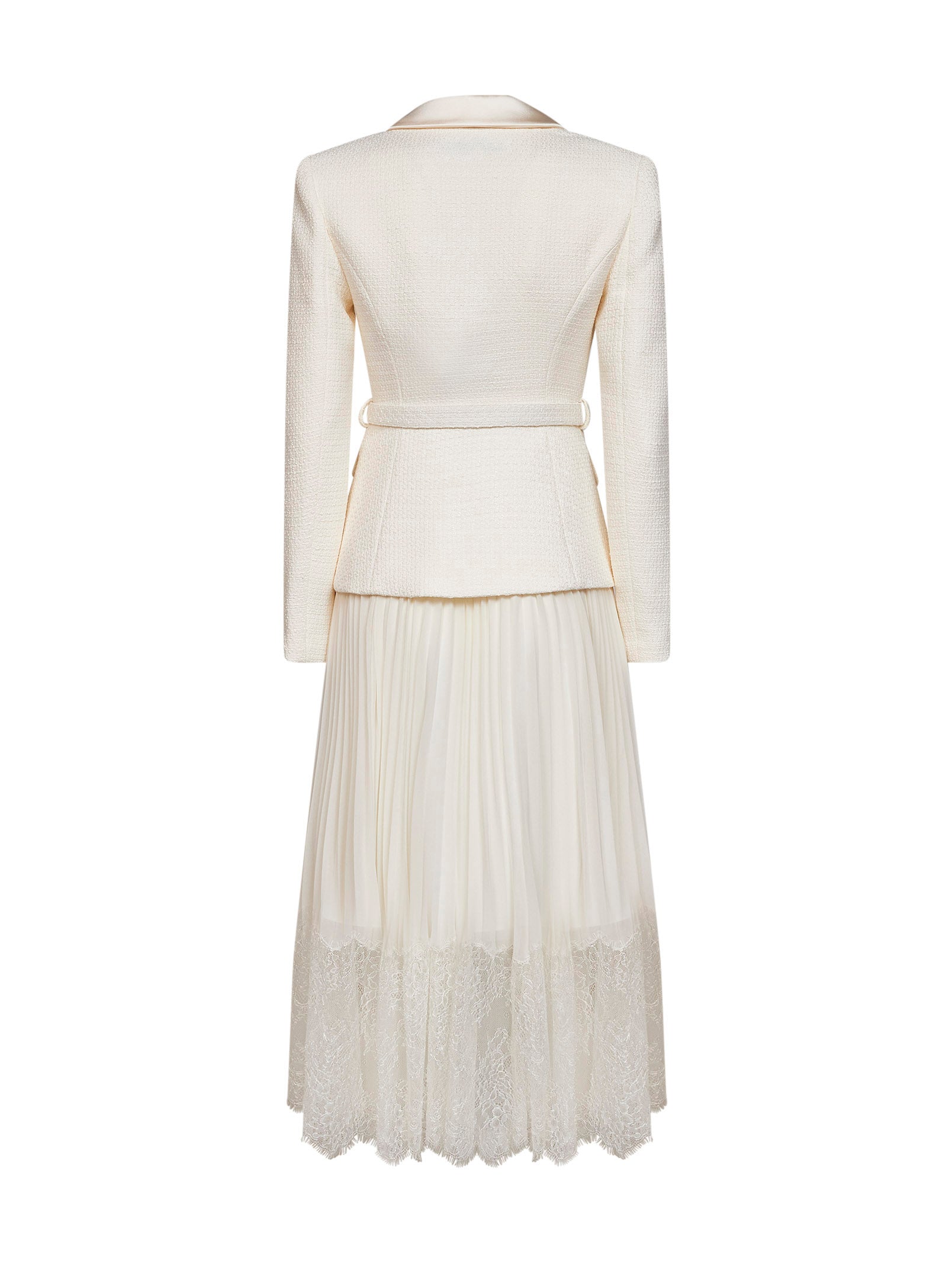 Self Portrait Women Cream Georgette And Bouclé Belted Midi Dress SELF-PORTRAIT