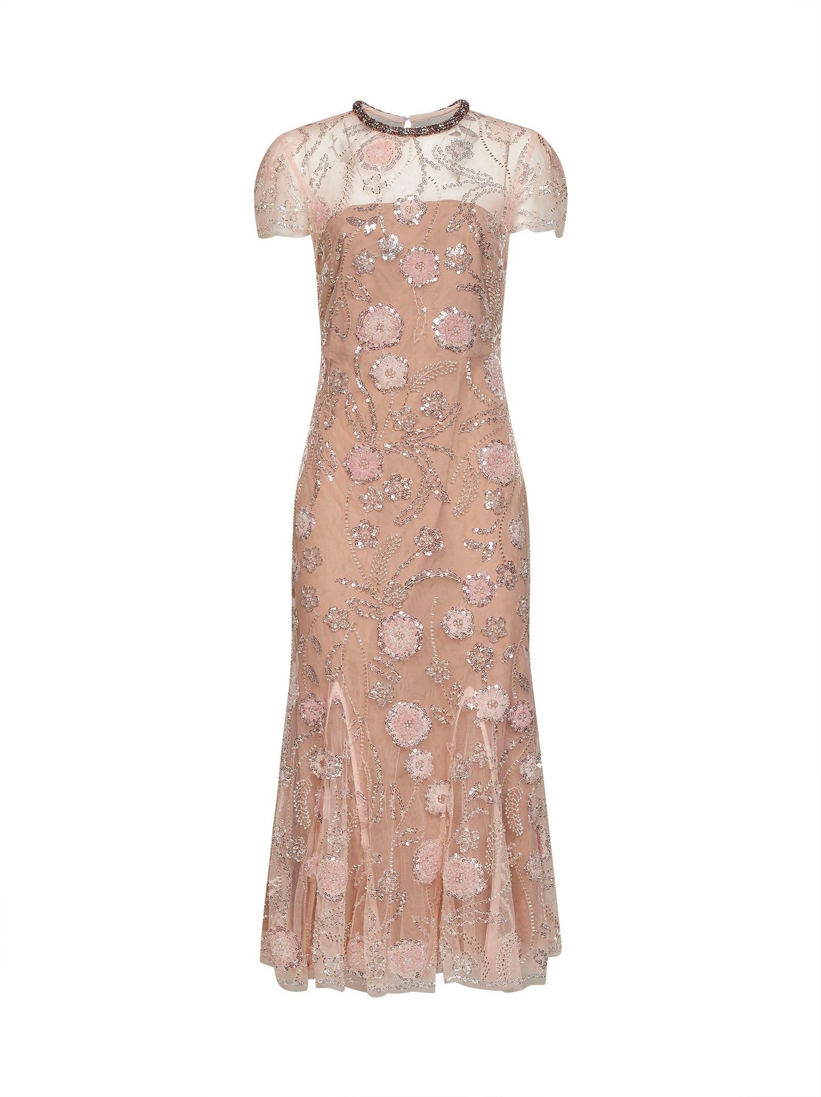 Self Portrait Women Pink Sequin Flower-Embroidered Tulle Midi Dress SELF-PORTRAIT