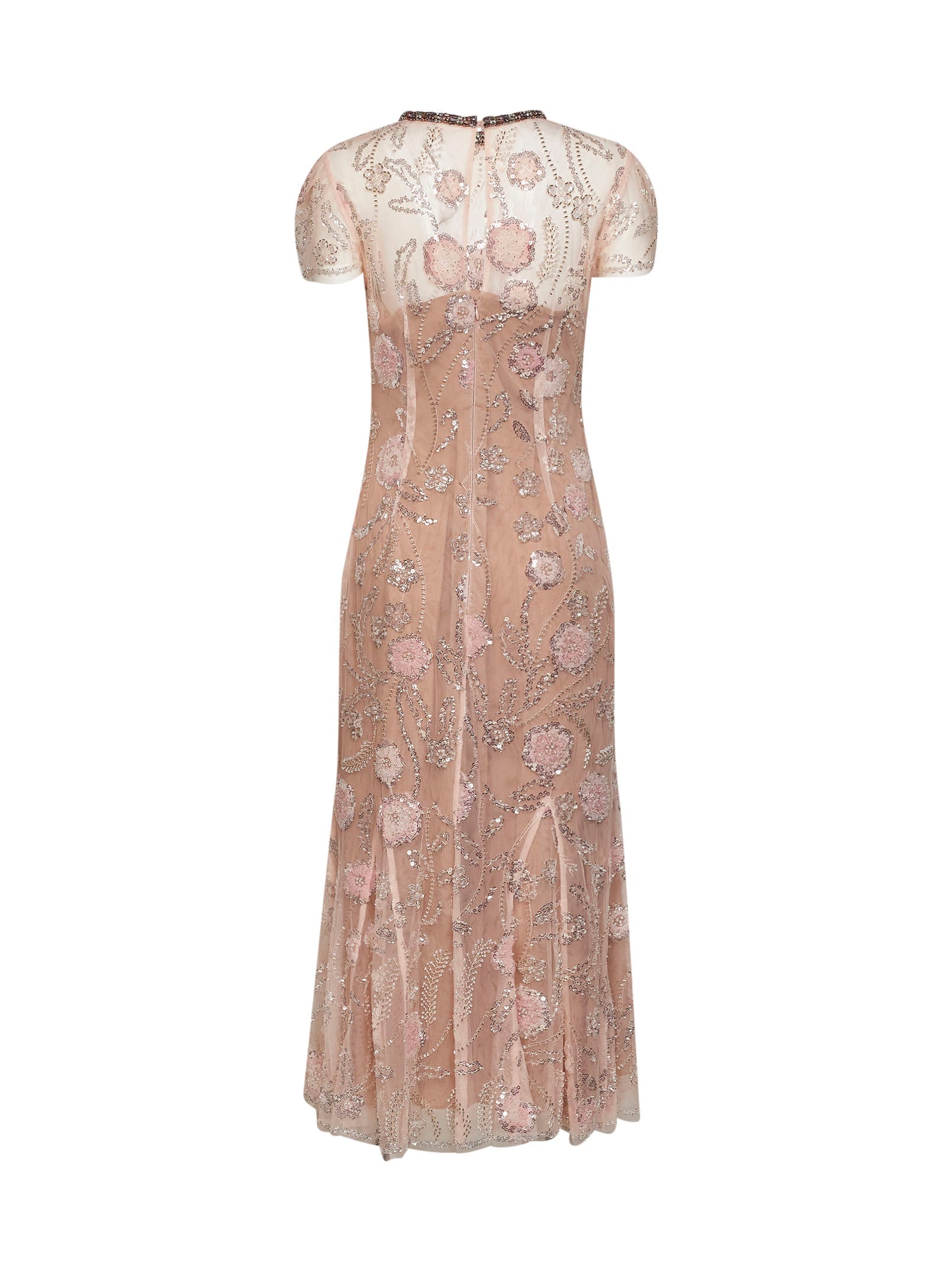 Self Portrait Women Pink Sequin Flower-Embroidered Tulle Midi Dress SELF-PORTRAIT