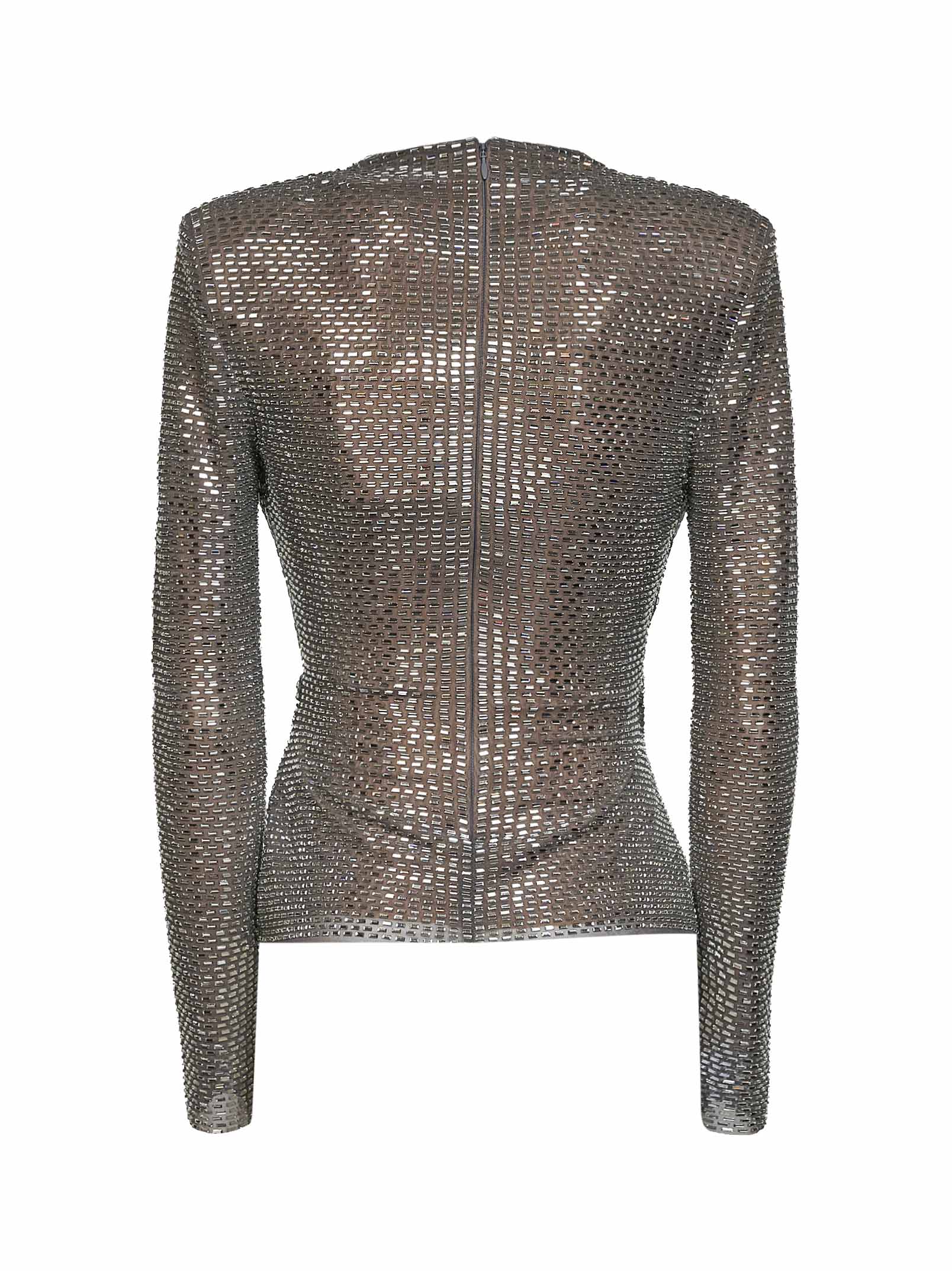 Self Portrait Women Grey Rhinestone-Embellished Mesh Wrap Top SELF-PORTRAIT