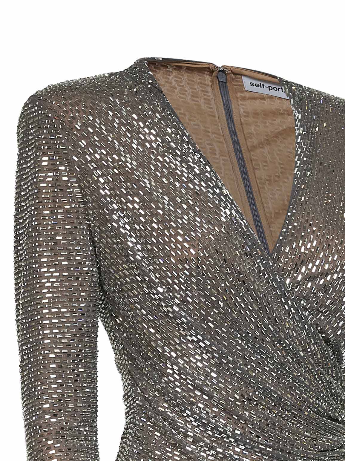 Self Portrait Women Grey Rhinestone-Embellished Mesh Wrap Top SELF-PORTRAIT