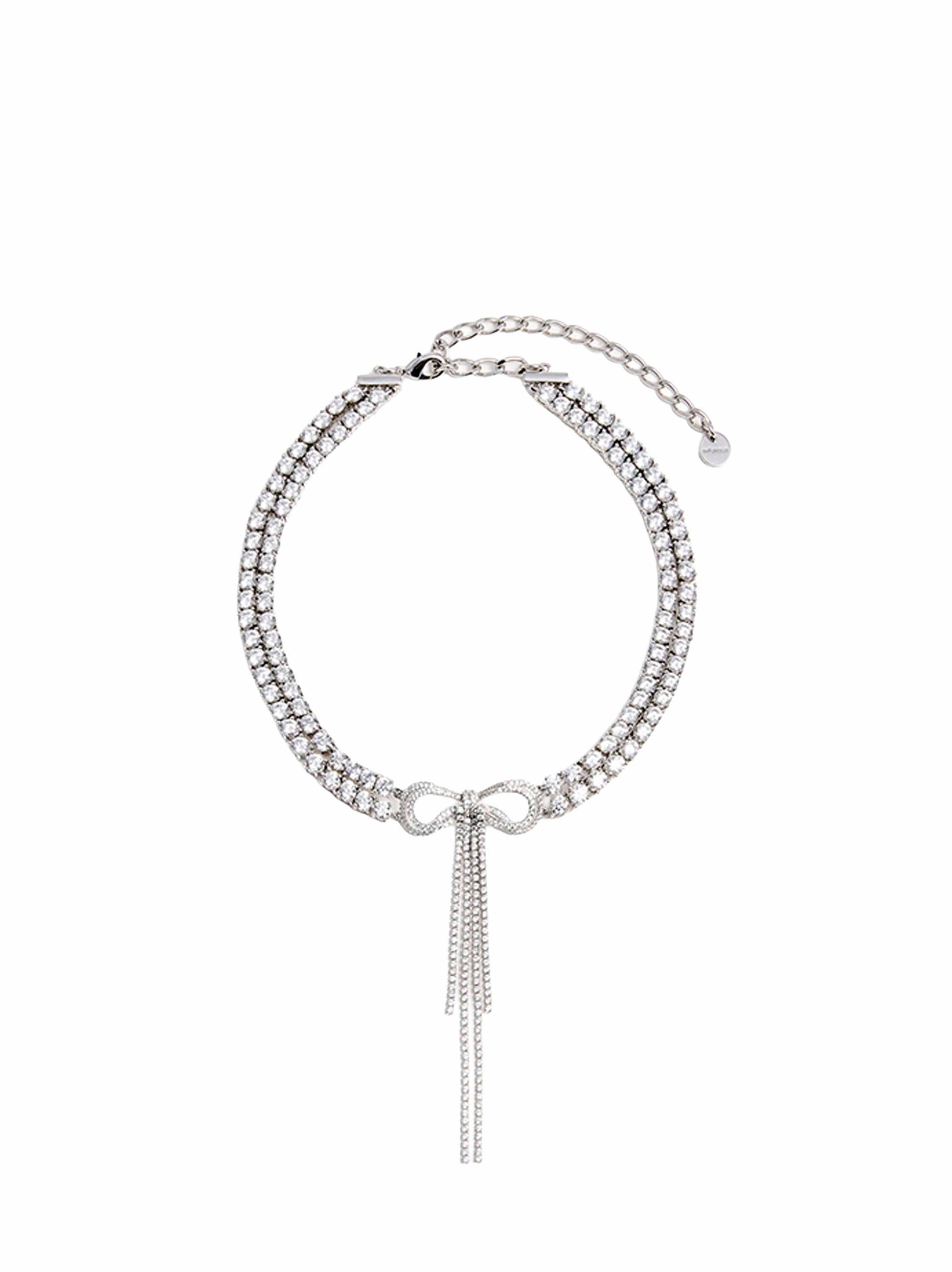 Self Portrait Women Silver Doublecrystal Bow Choker Necklace SELF-PORTRAIT